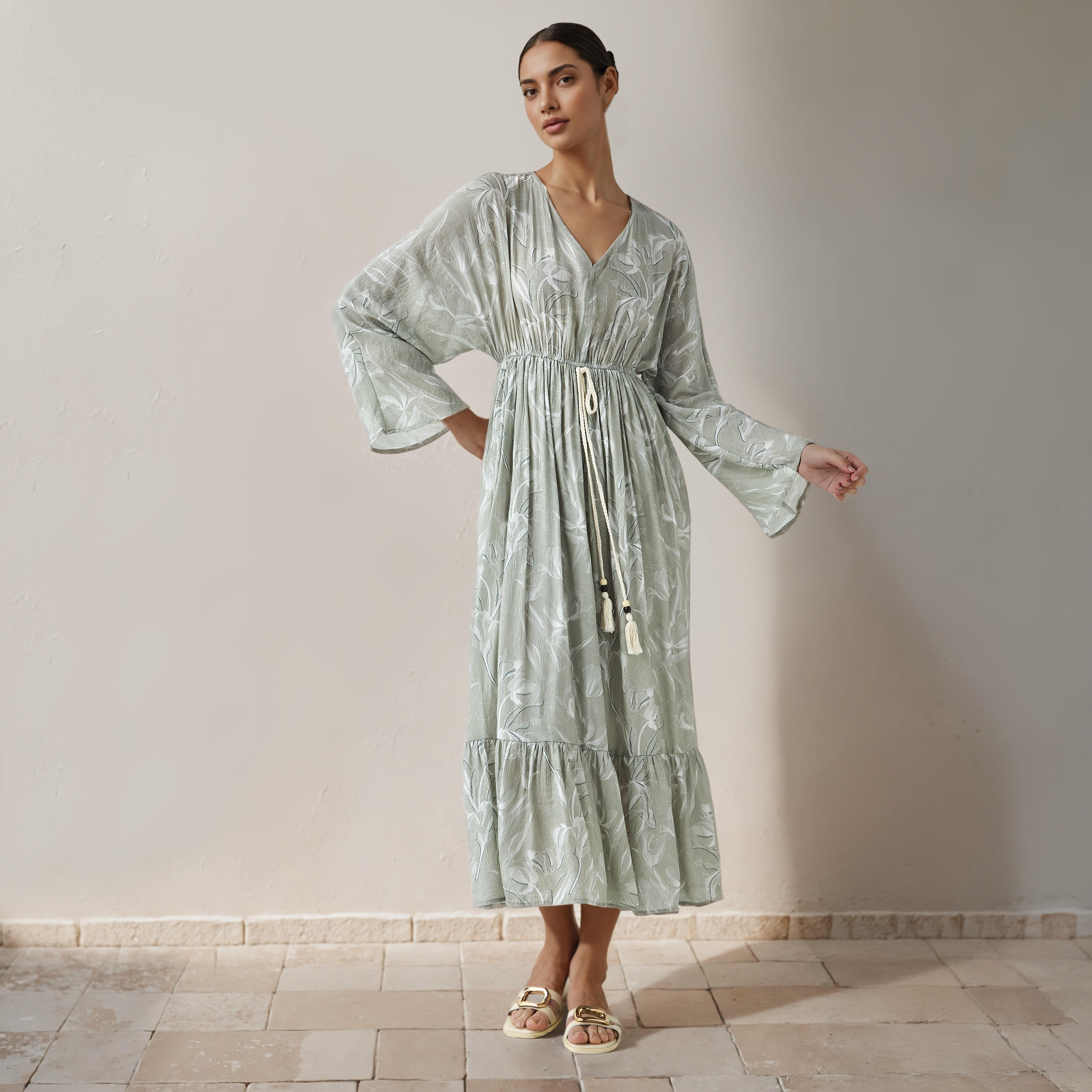 فستان قفطان فيسكوز بطبعات زهرية للنساء-women-clothing-dresses-image-2