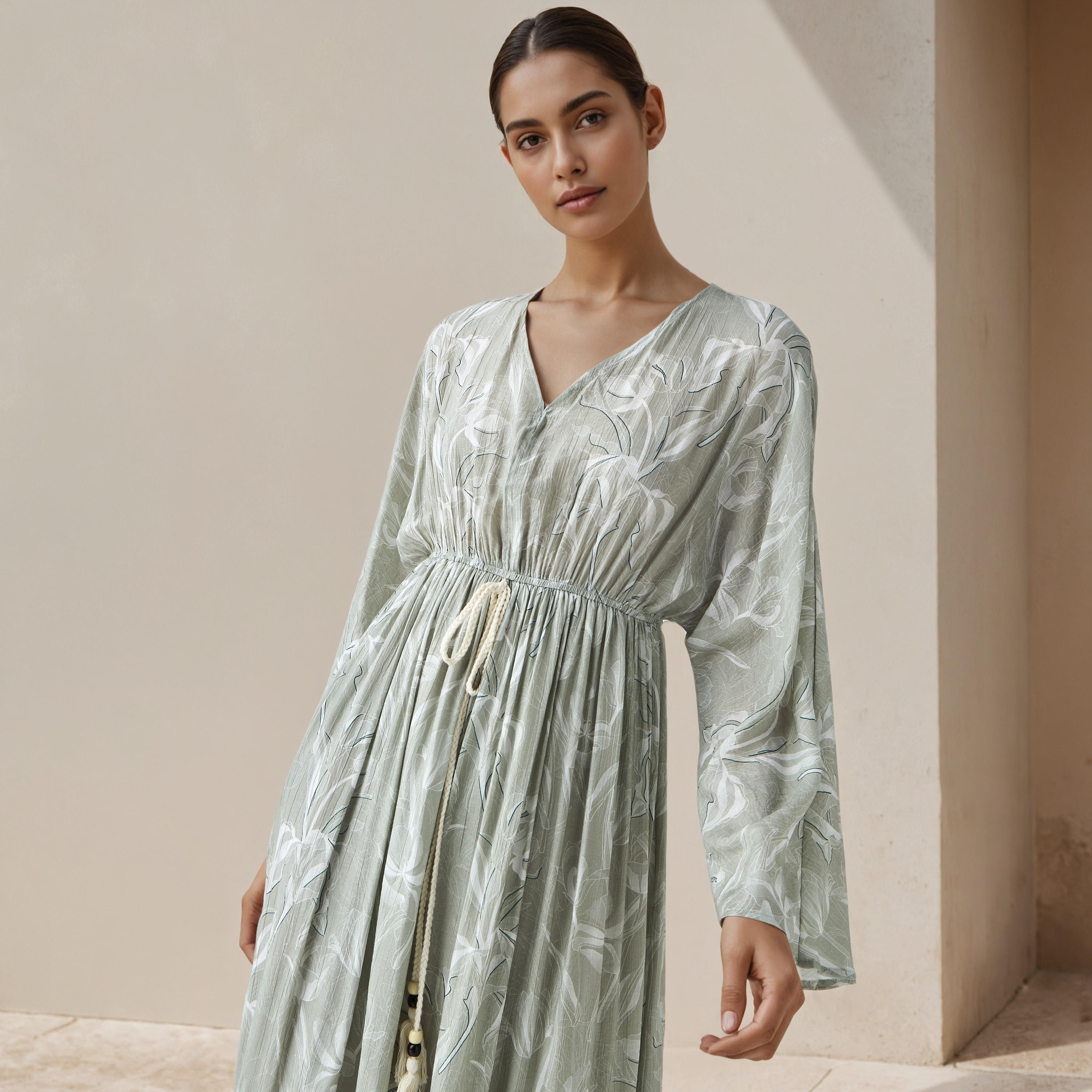 فستان قفطان فيسكوز بطبعات زهرية للنساء-women-clothing-dresses-image-4