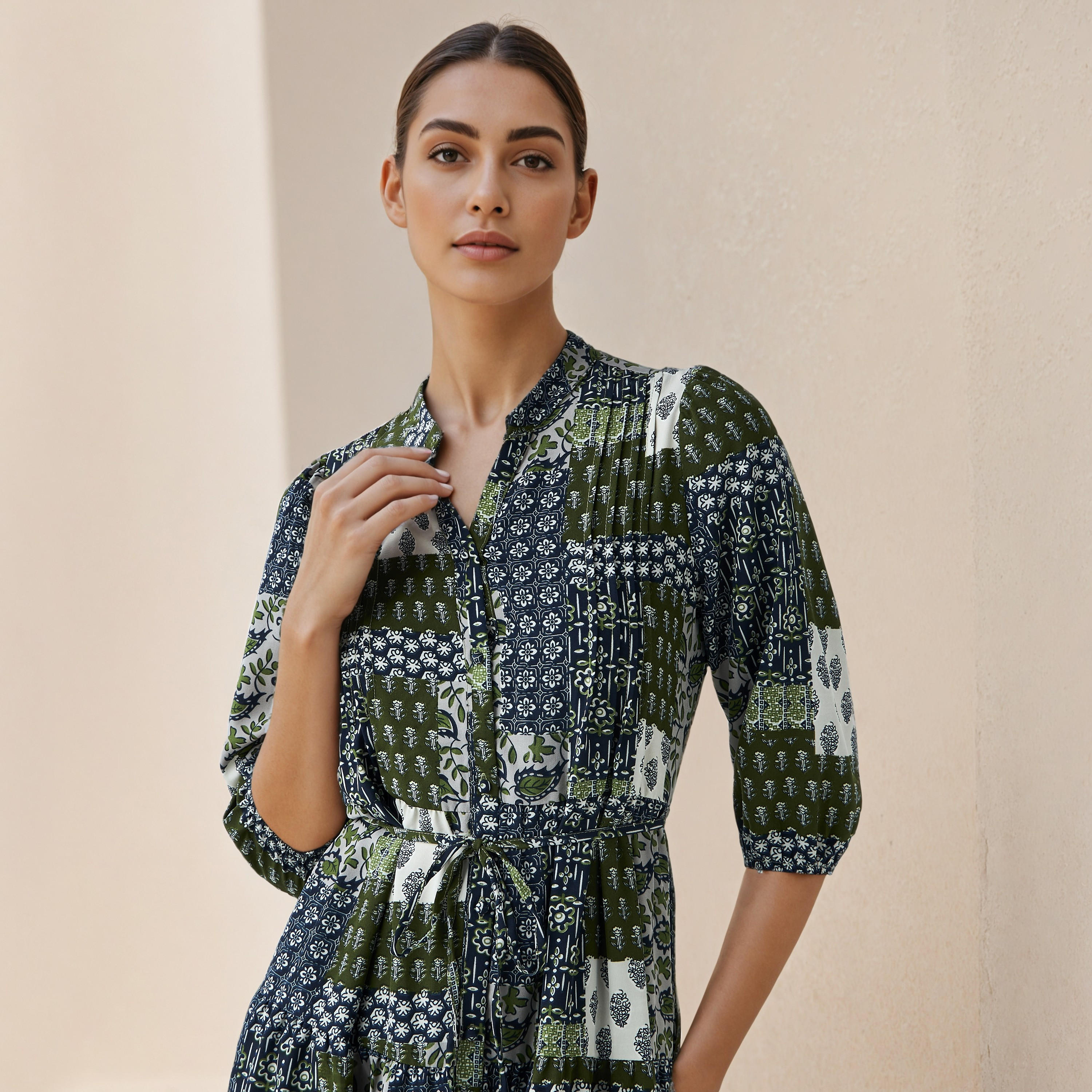 فستان فيسكوز بقصّة إيه-لاين بطول الركبة مع حزام ربطة عند الخصر-women-clothing-dresses-image-4