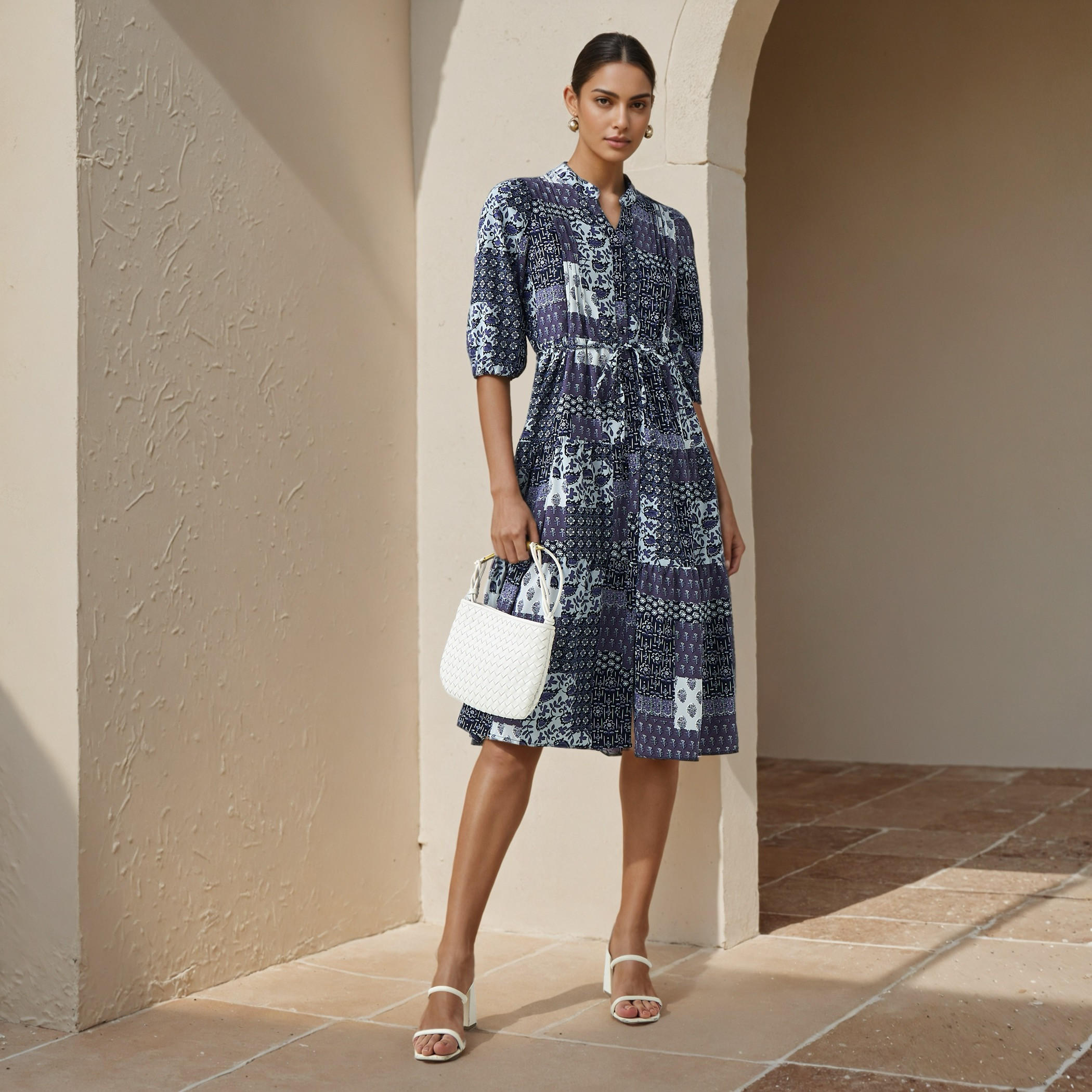 A-line Knee-Length Viscose Dress with Tie-Up Belt-women-clothing-dresses-image-2
