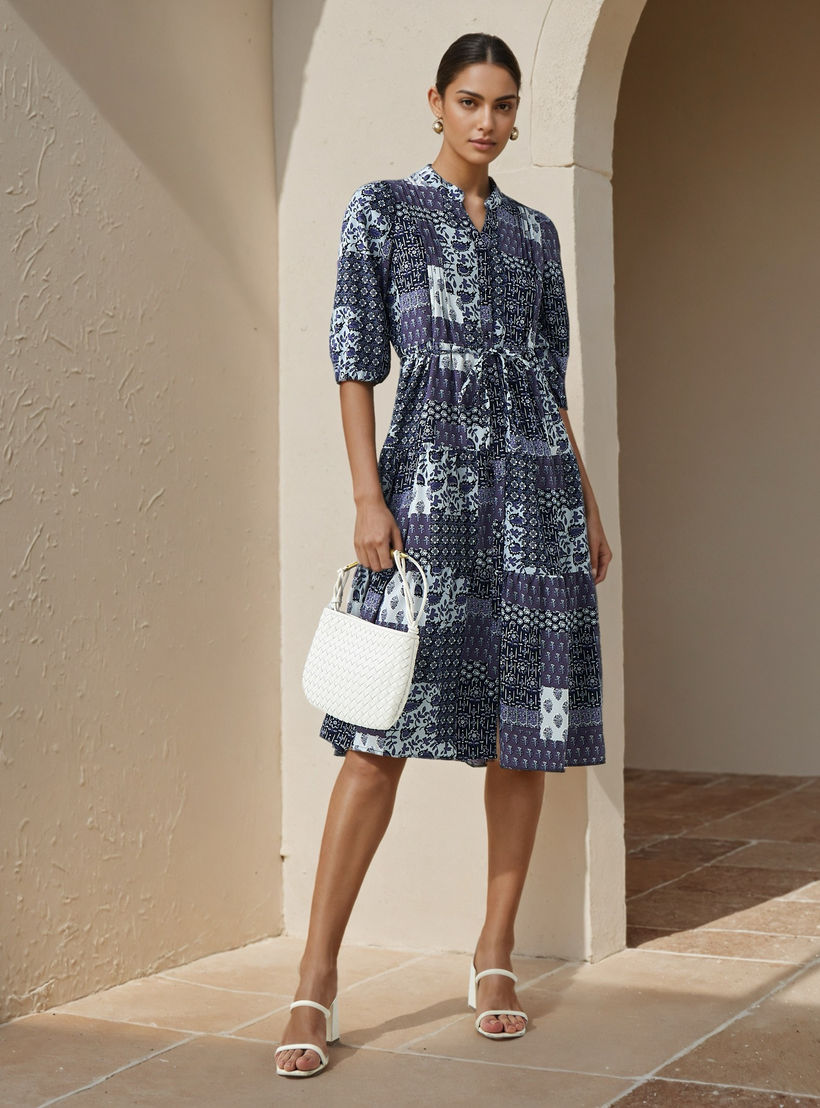 A-line Knee-Length Viscose Dress with Tie-Up Belt-women-clothing-dresses-image-2