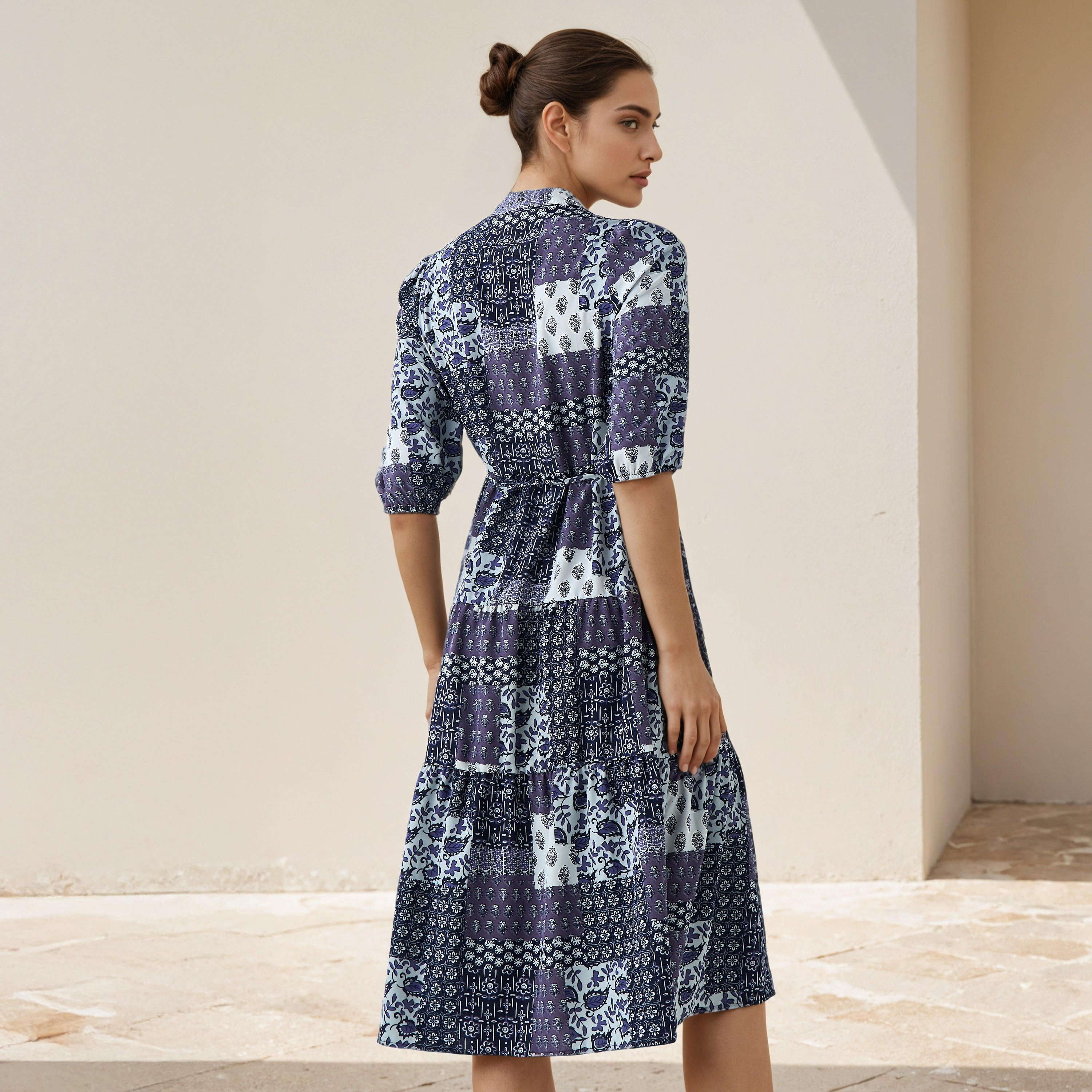 A-line Knee-Length Viscose Dress with Tie-Up Belt-women-clothing-dresses-image-3