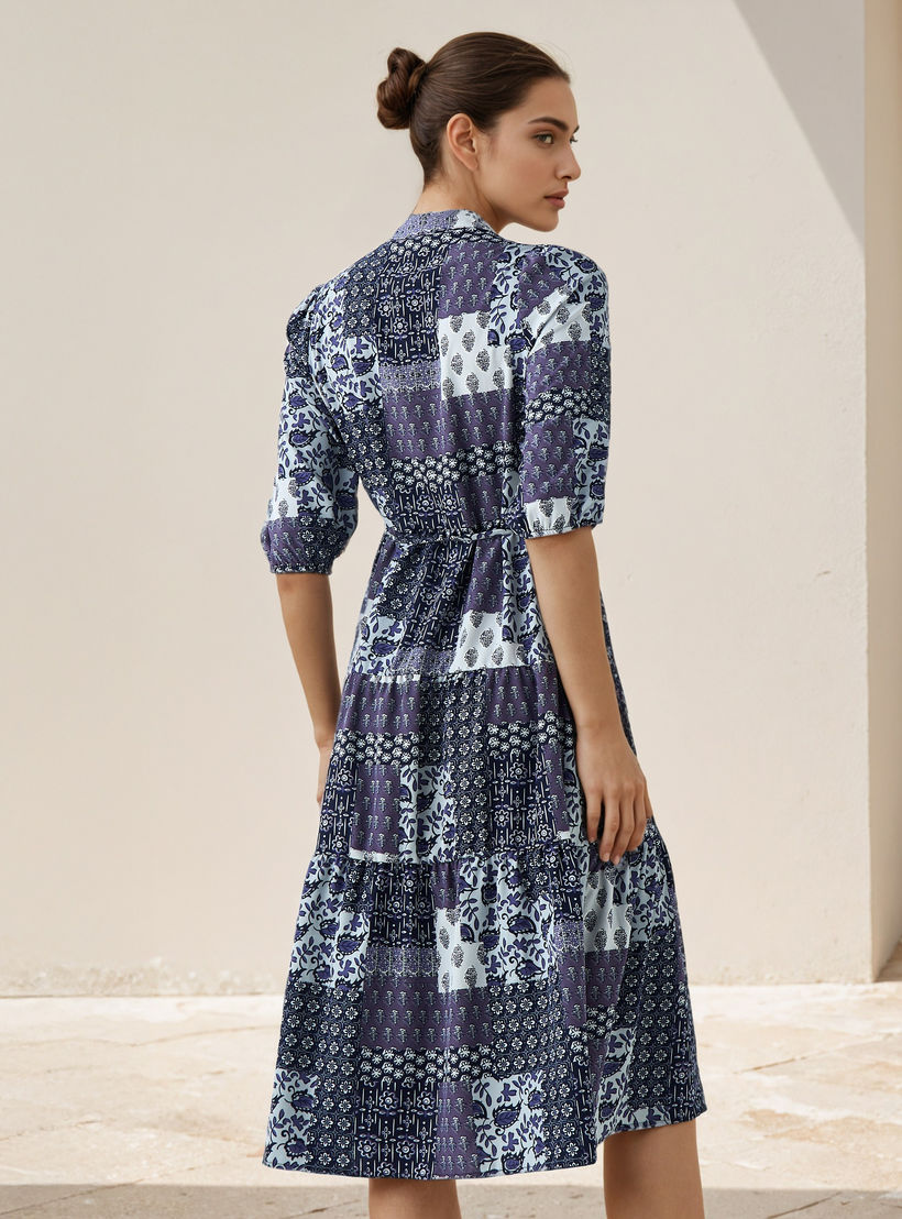 A-line Knee-Length Viscose Dress with Tie-Up Belt-women-clothing-dresses-image-3