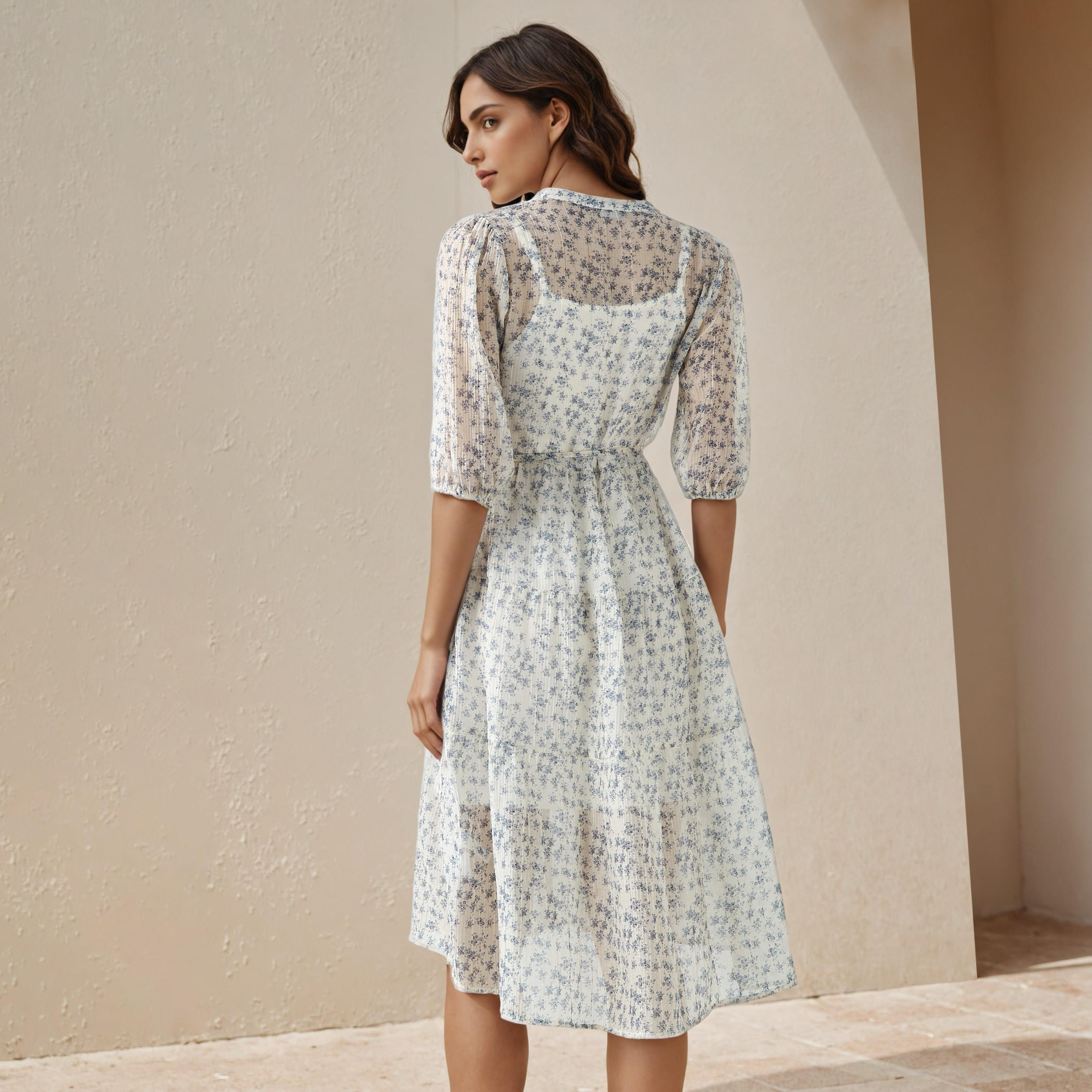 Floral Print Midi Women Dress with Pintuck Detail-women-clothing-dresses-image-3