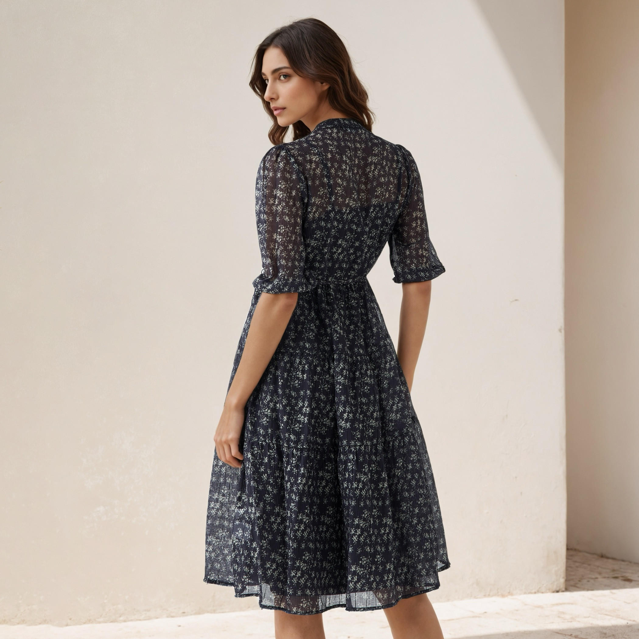 Floral Print Midi Women Dress with Pintuck Detail-women-clothing-dresses-image-3