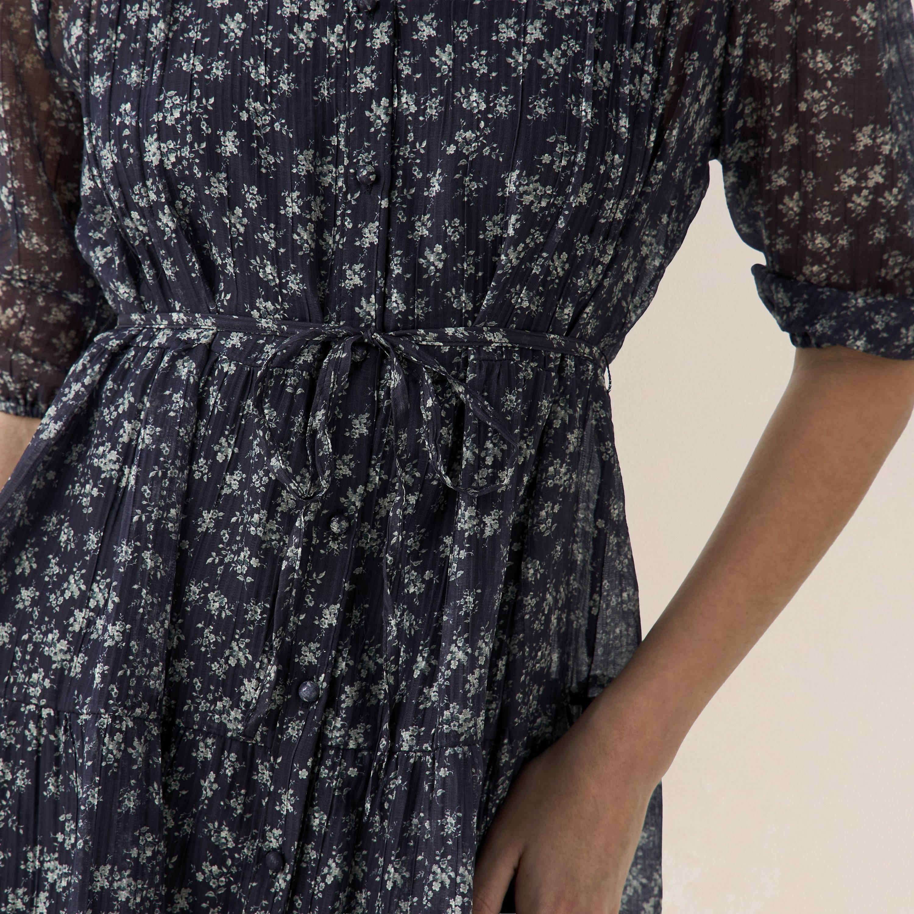 Floral Print Midi Women Dress with Pintuck Detail-women-clothing-dresses-image-5
