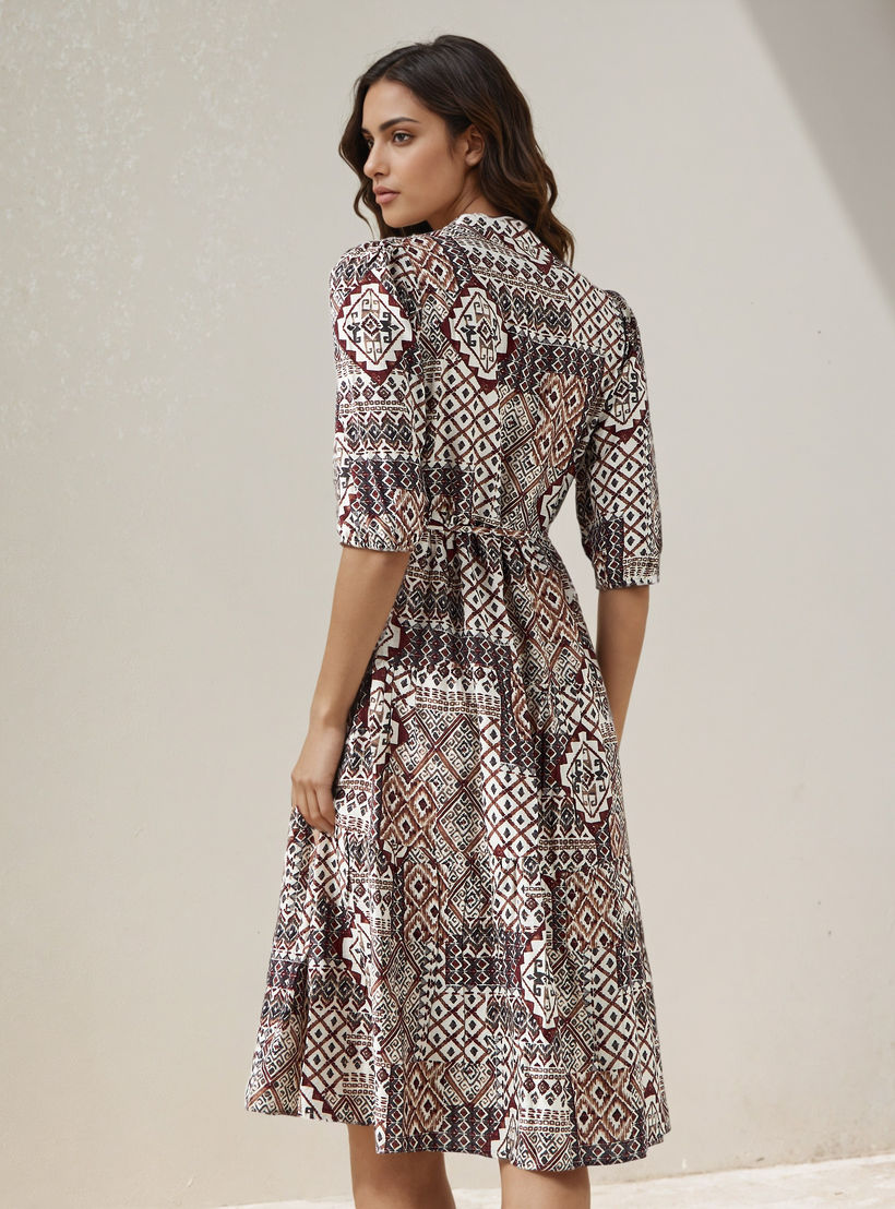 Printed Midi Women Dress with Pintuck Detail Viscose-women-clothing-dresses-image-3