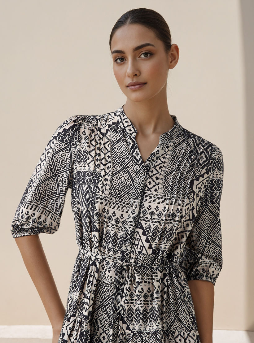 فستان ميدي بطبعات وتفاصيل بينتوك فيسكوز للنساء-women-clothing-dresses-image-4