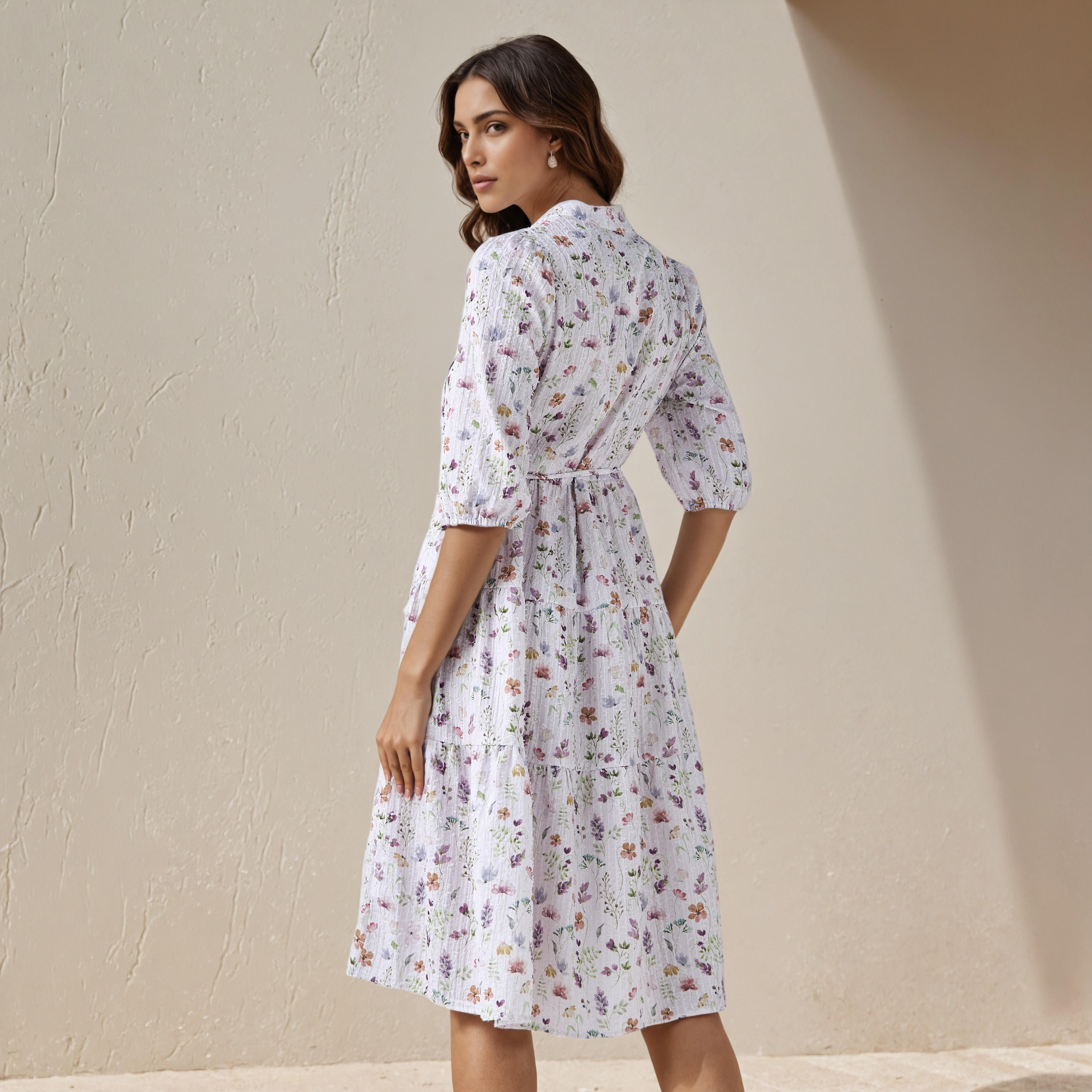 Floral Print Midi Women Dress with Pintuck Detail-women-clothing-dresses-image-3