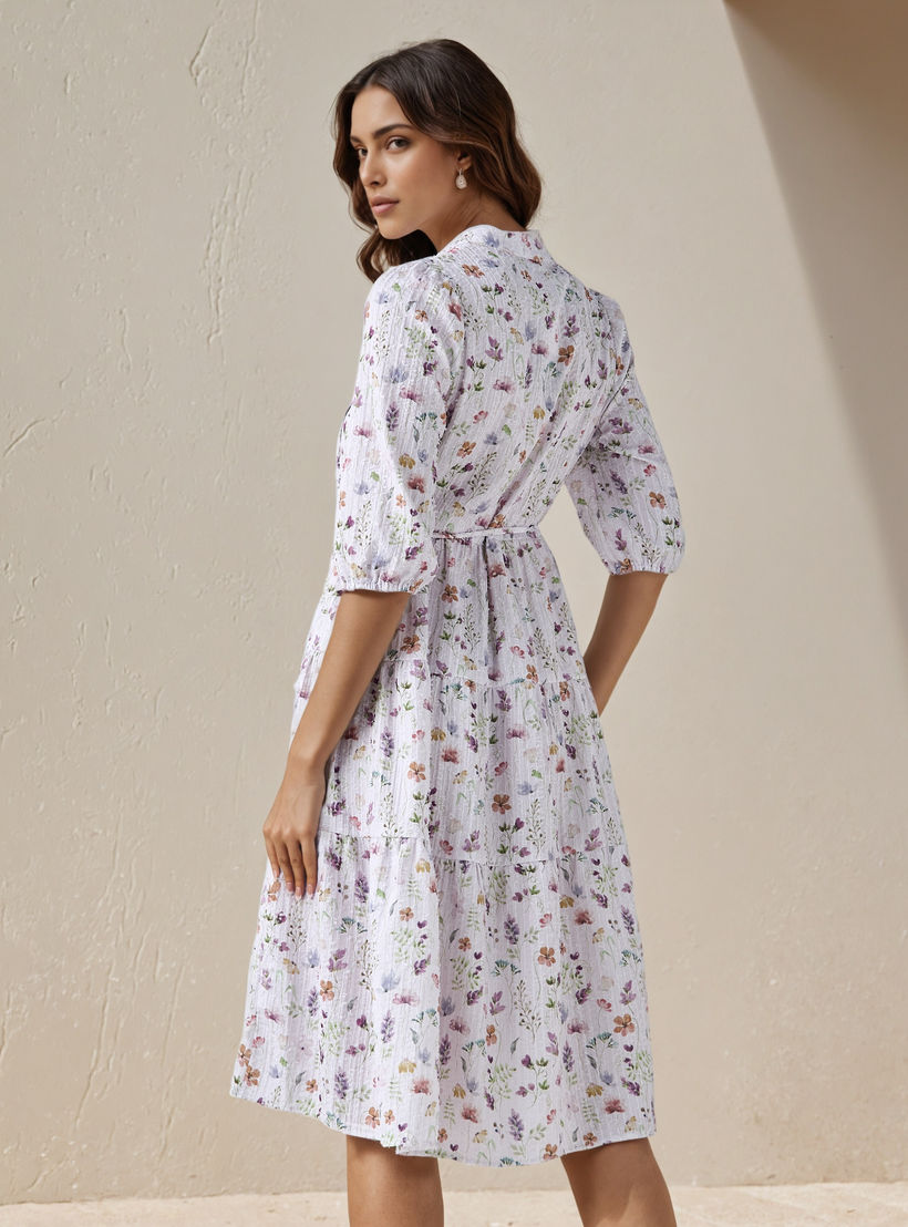فستان نسائي ميدي بطبعة زهور وتفاصيل كسرات-women-clothing-dresses-image-3