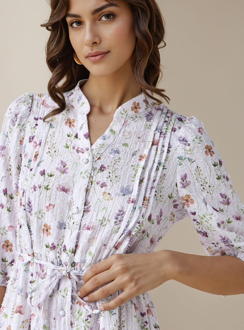 فستان نسائي ميدي بطبعة زهور وتفاصيل كسرات-women-clothing-dresses-image-4