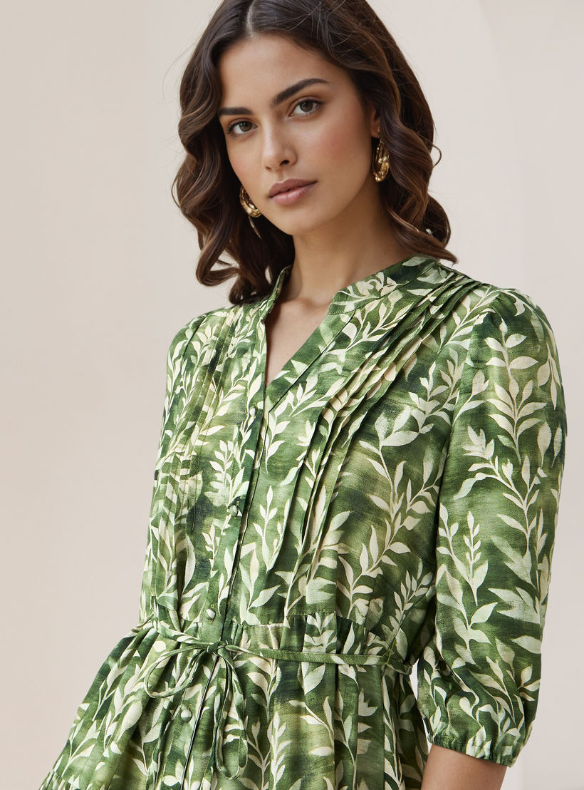Printed Midi Women Dress with Pintuck Detail Viscose-women-clothing-dresses-image-4