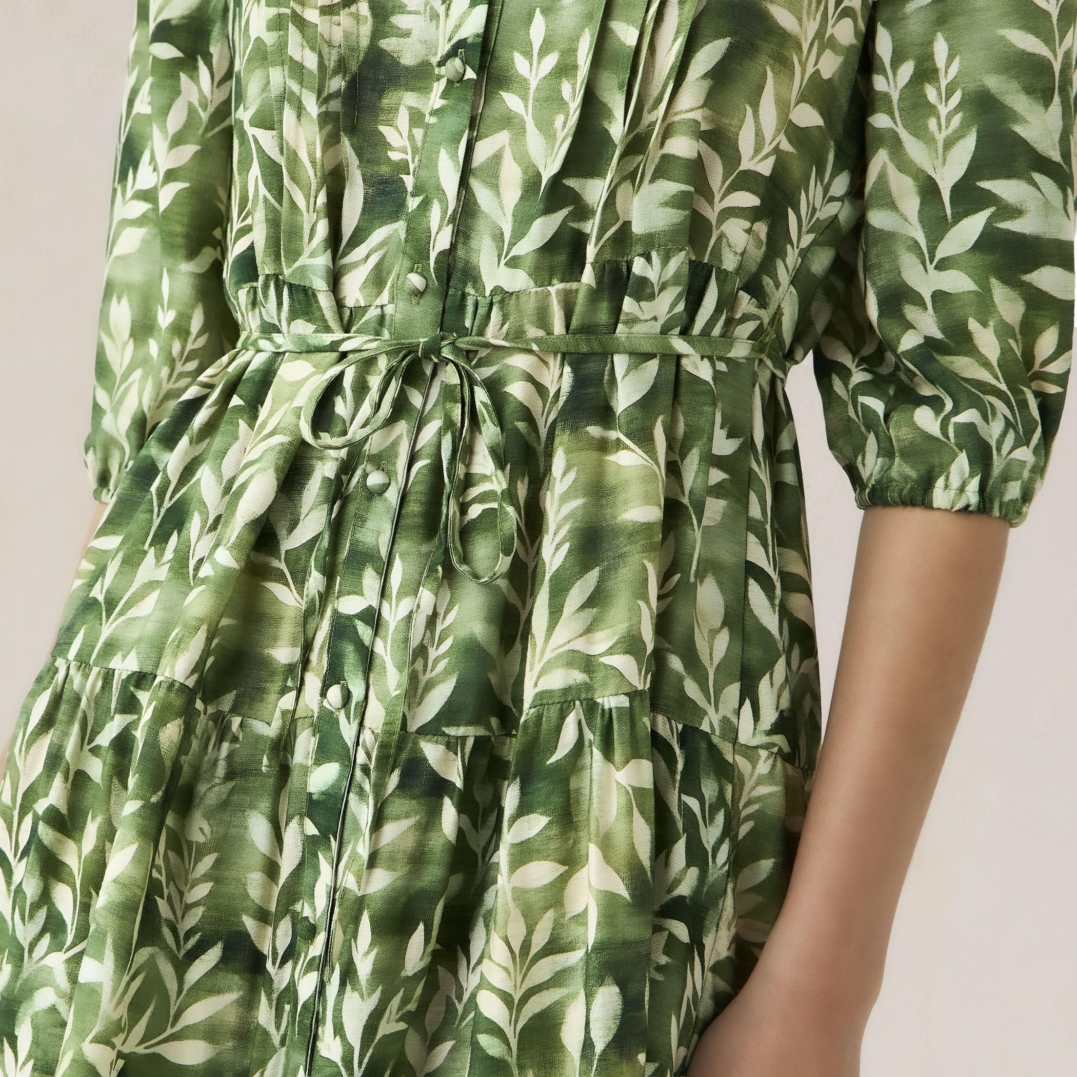 Printed Midi Women Dress with Pintuck Detail Viscose-women-clothing-dresses-image-5