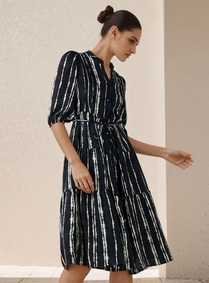 فستان ميدي بطبعات وتفاصيل بينتوك فيسكوز للنساء-women-clothing-dresses-image-1