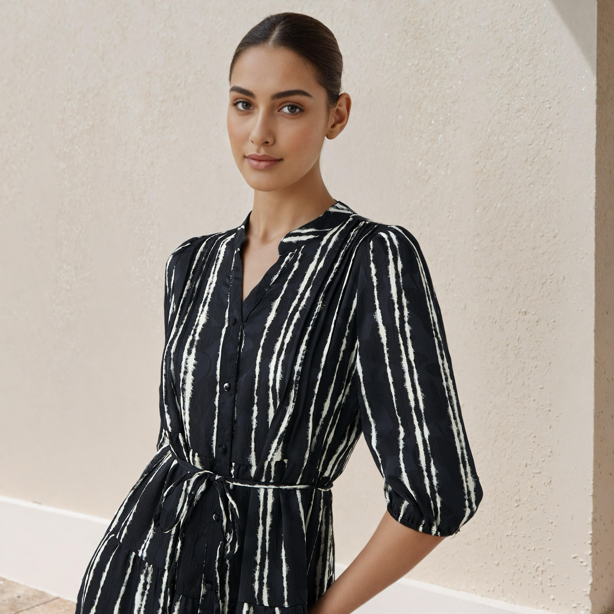 فستان ميدي بطبعات وتفاصيل بينتوك فيسكوز للنساء-women-clothing-dresses-image-4