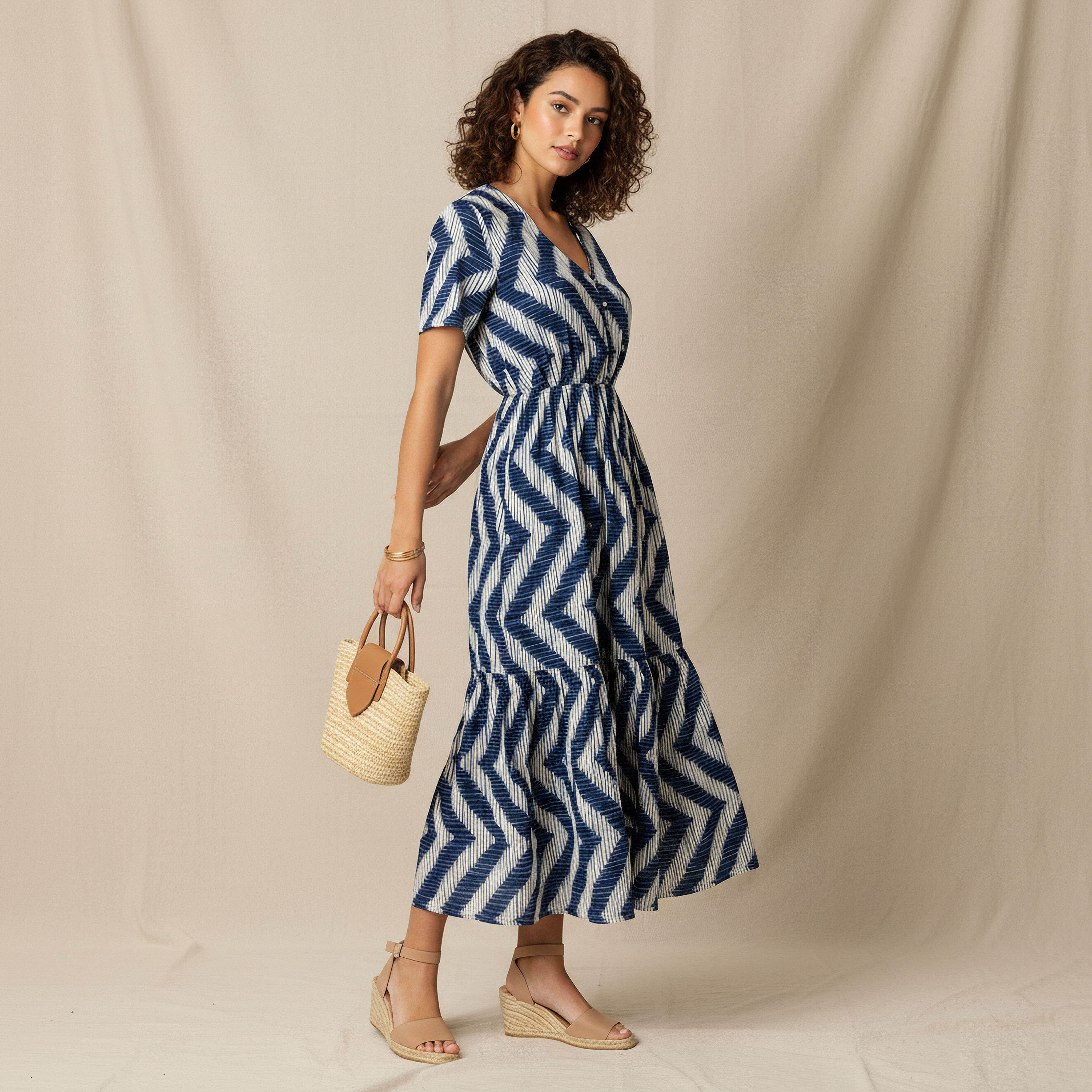 Printed Tiered Women Dress with Short Sleeves-women-clothing-dresses-image-2