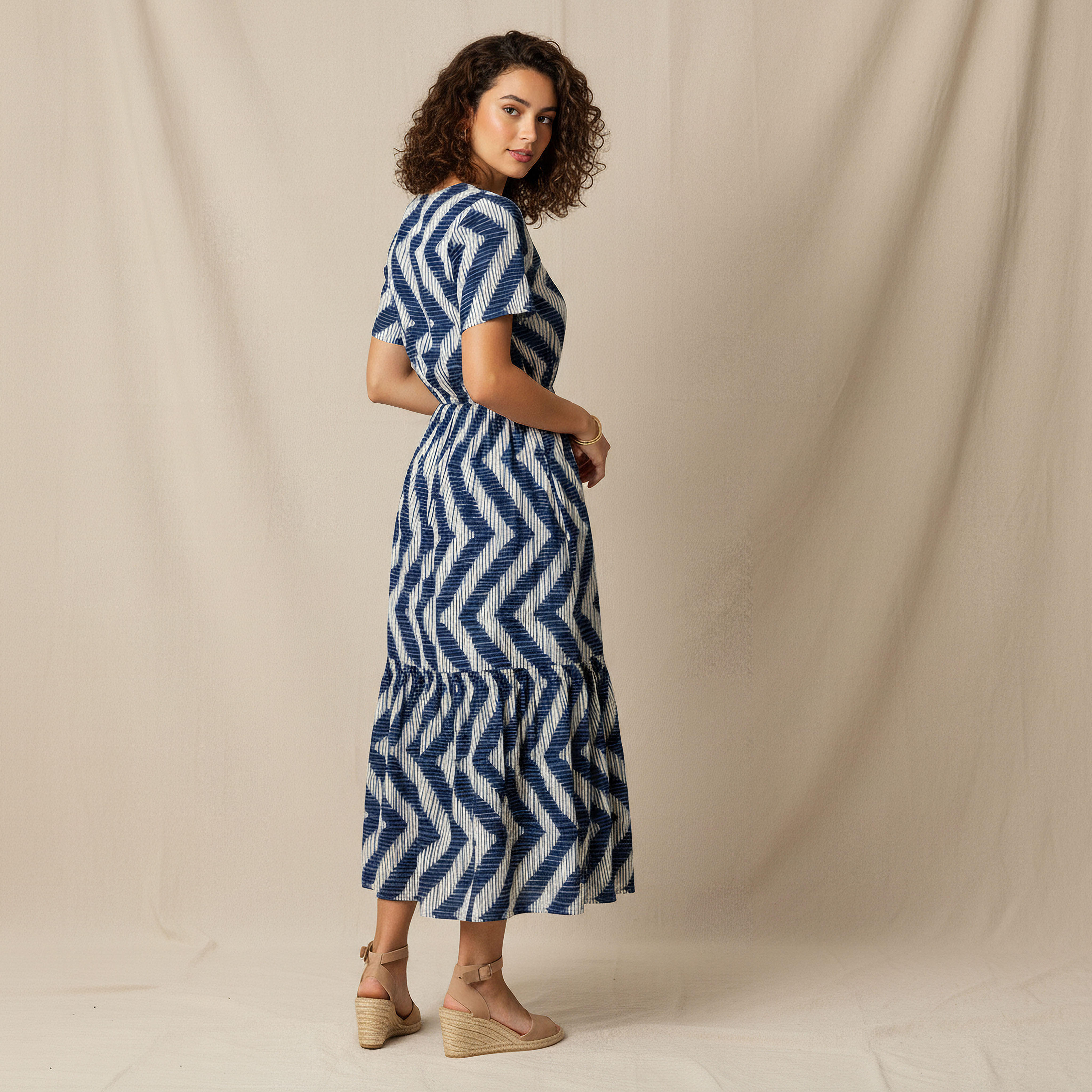 Printed Tiered Women Dress with Short Sleeves-women-clothing-dresses-image-3