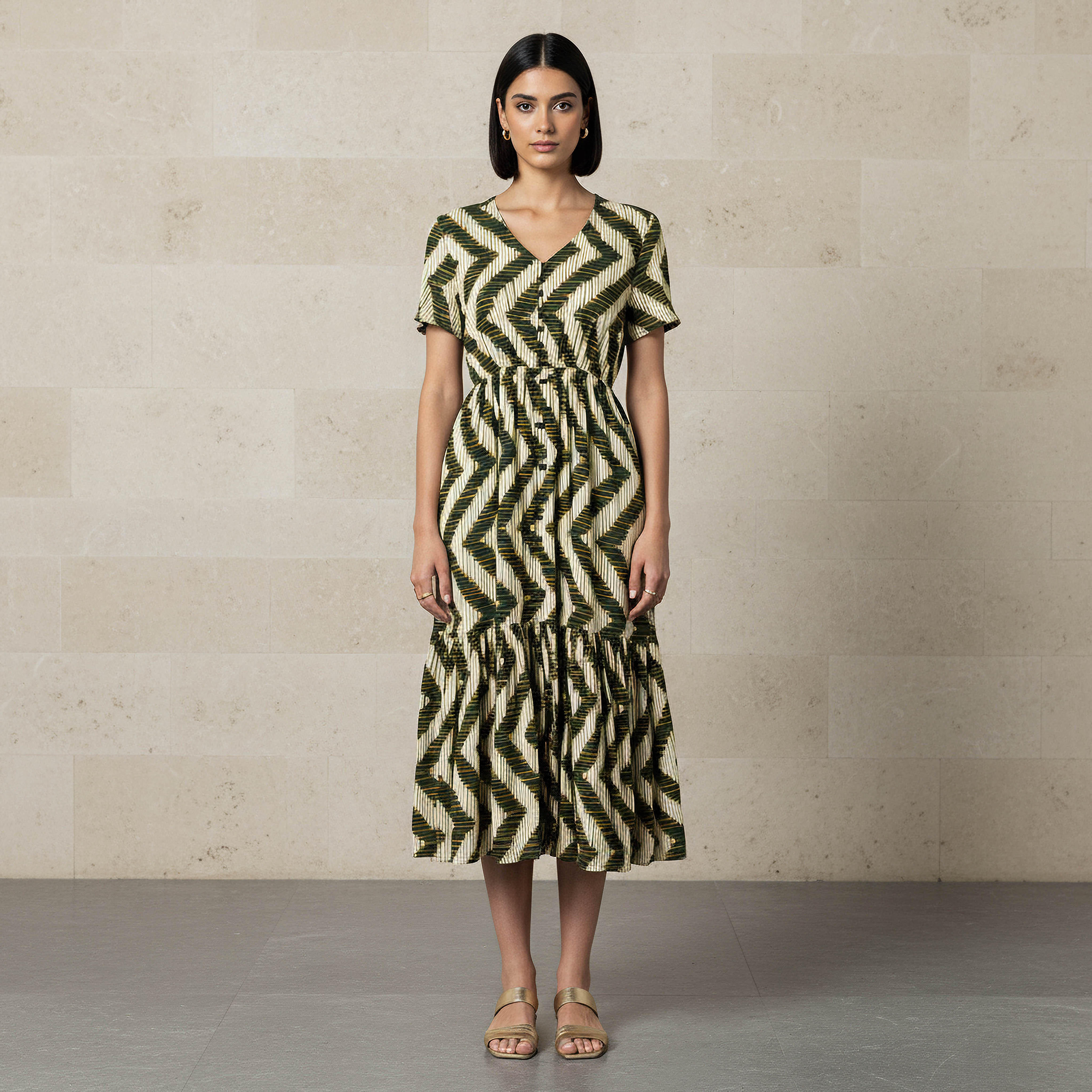 Printed Tiered Women Dress with Short Sleeves-women-clothing-dresses-image-1