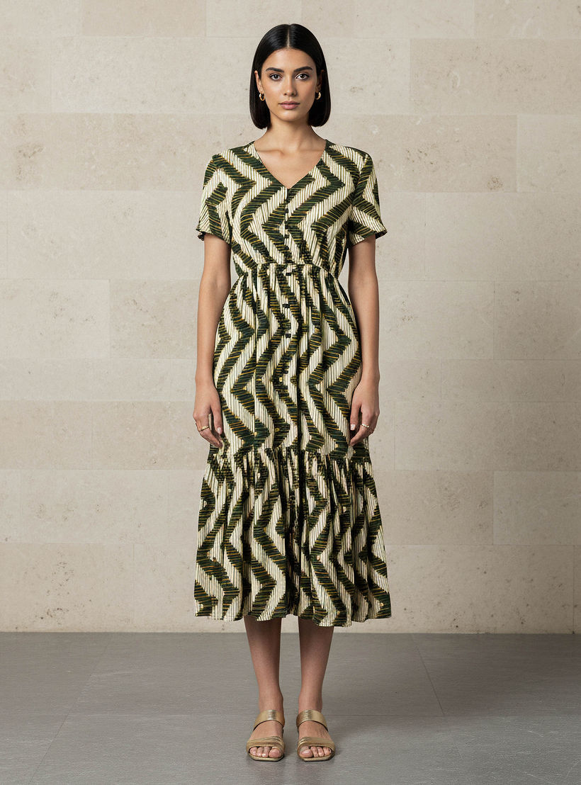 Printed Tiered Women Dress with Short Sleeves-women-clothing-dresses-image-1