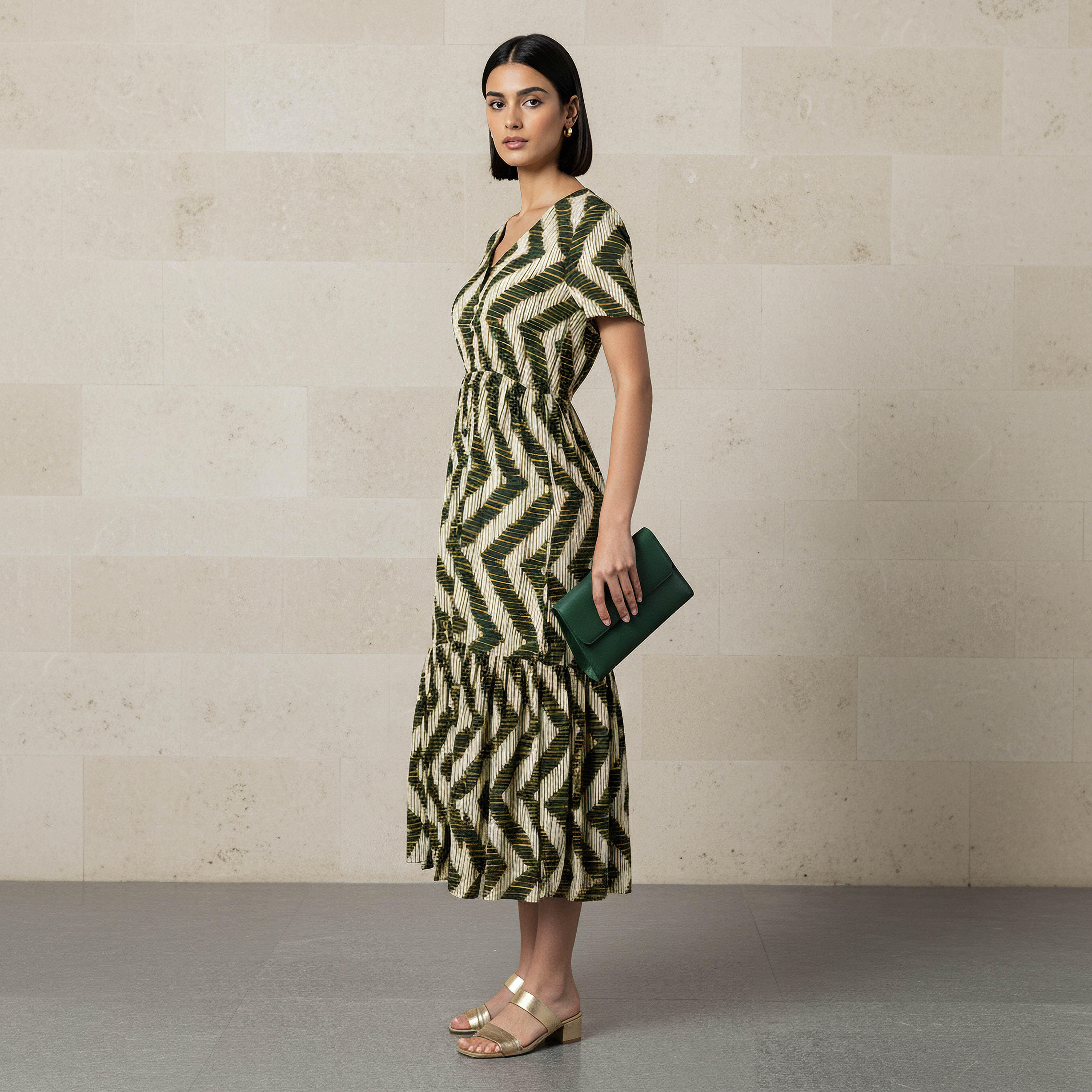 Printed Tiered Women Dress with Short Sleeves-women-clothing-dresses-image-2