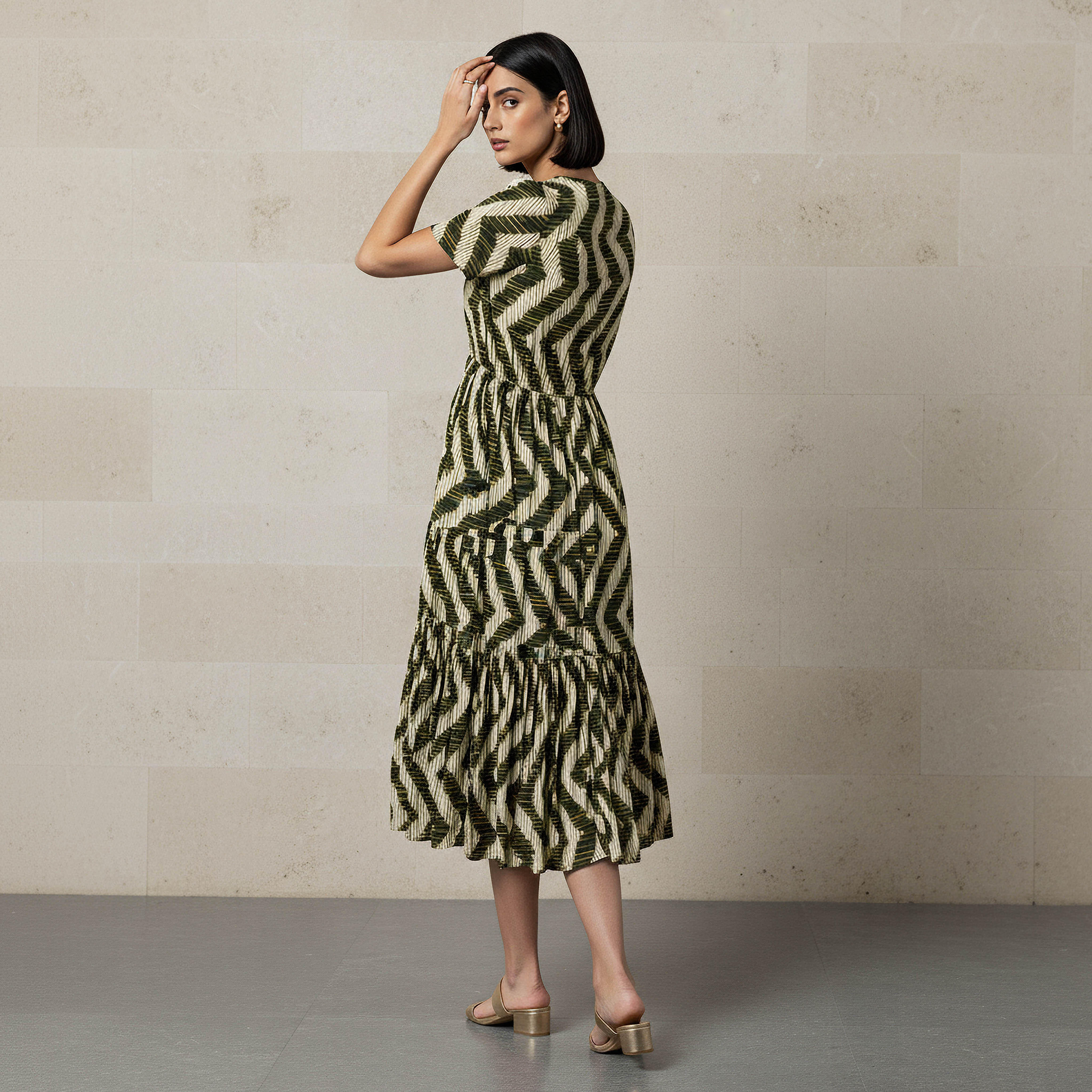 Printed Tiered Women Dress with Short Sleeves-women-clothing-dresses-image-3