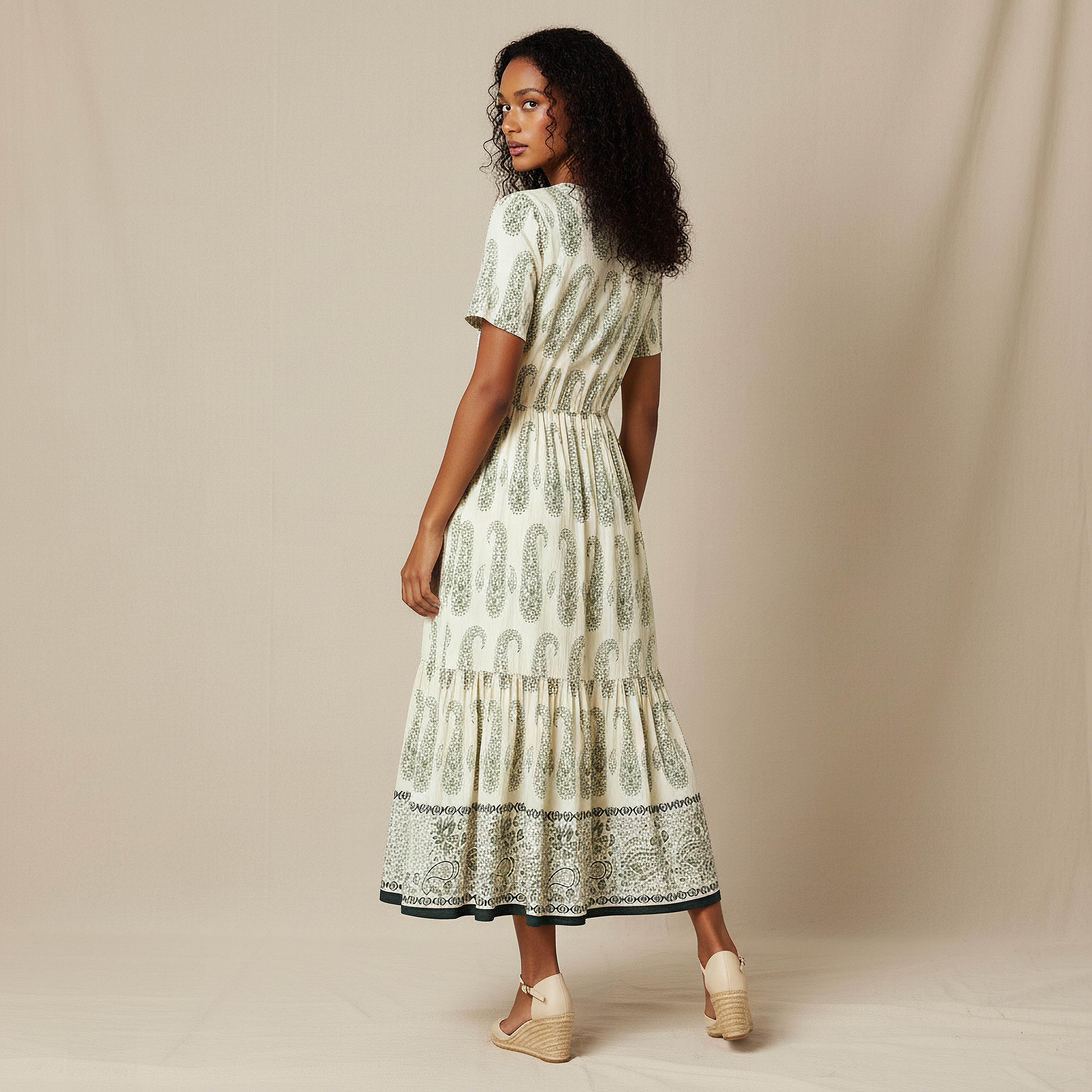 Paisley Print Tiered Women Dress with Short Sleeves-women-clothing-dresses-image-3