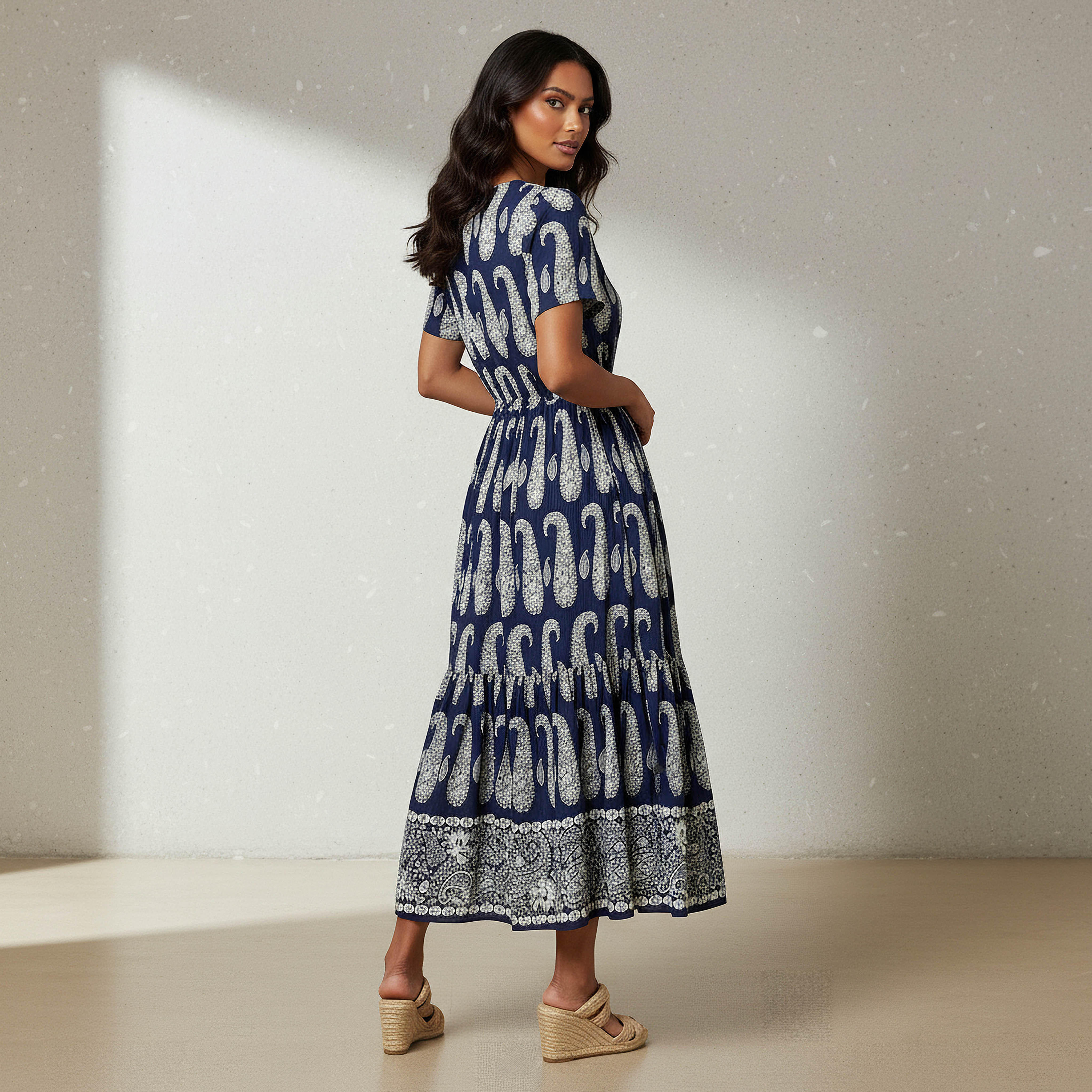 Paisley Print Tiered Women Dress with Short Sleeves-women-clothing-dresses-image-3