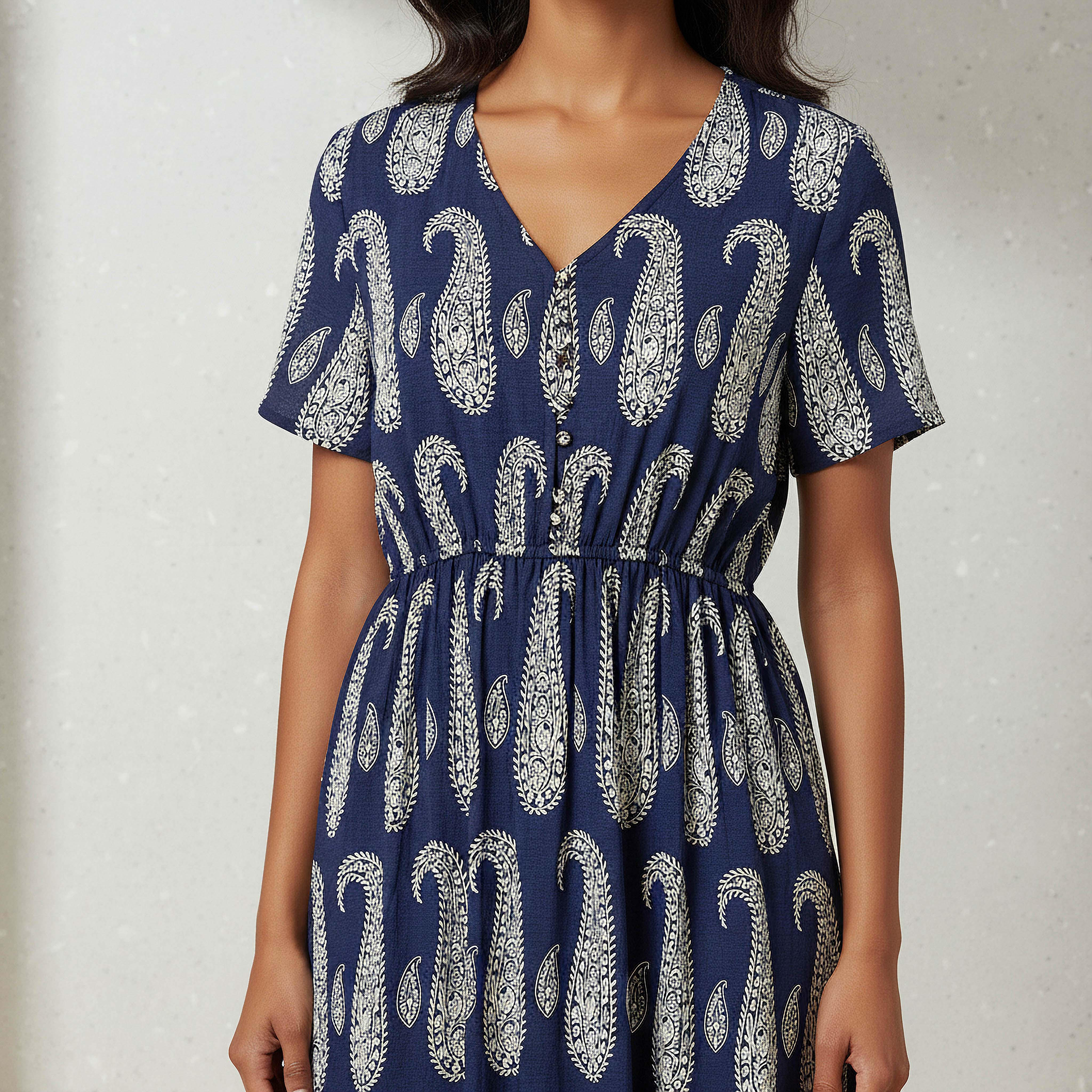 Paisley Print Tiered Women Dress with Short Sleeves-women-clothing-dresses-image-4