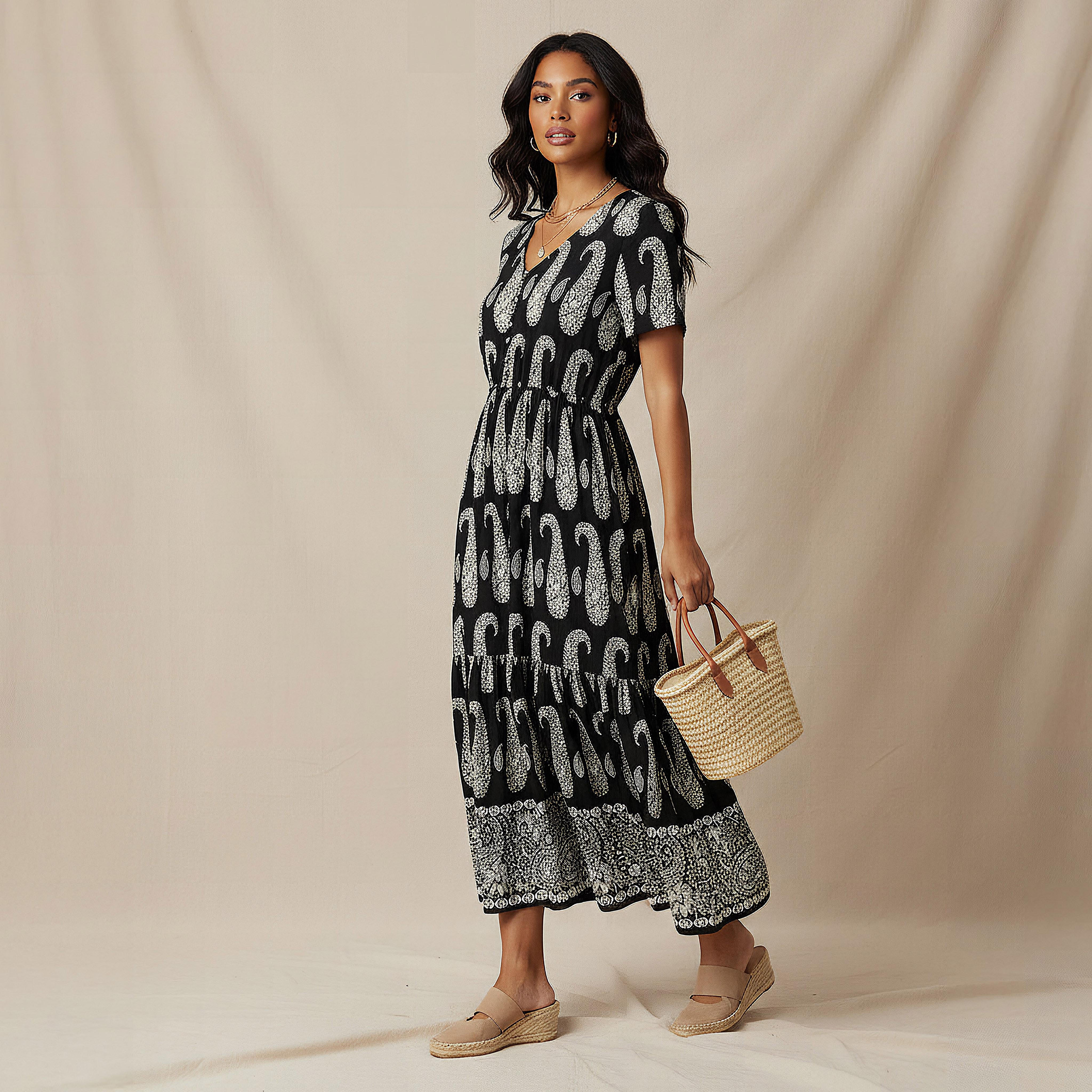 فستان متعدد الطبقات وطبعات بيزلي وأكمام قصيرة-women-clothing-dresses-image-2