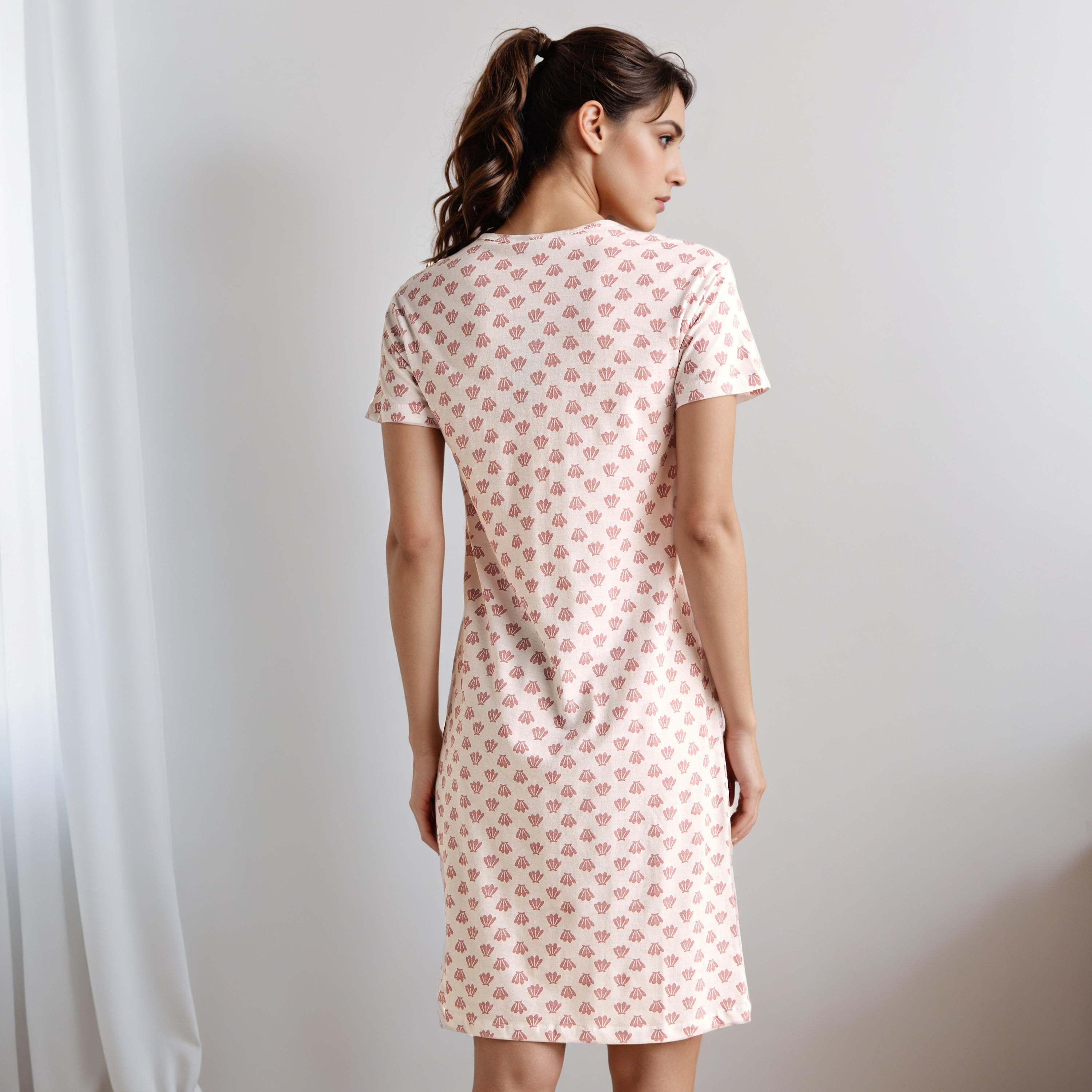 Knee Length Night Dress with Print-women-clothing-nightwear-nighties-image-3