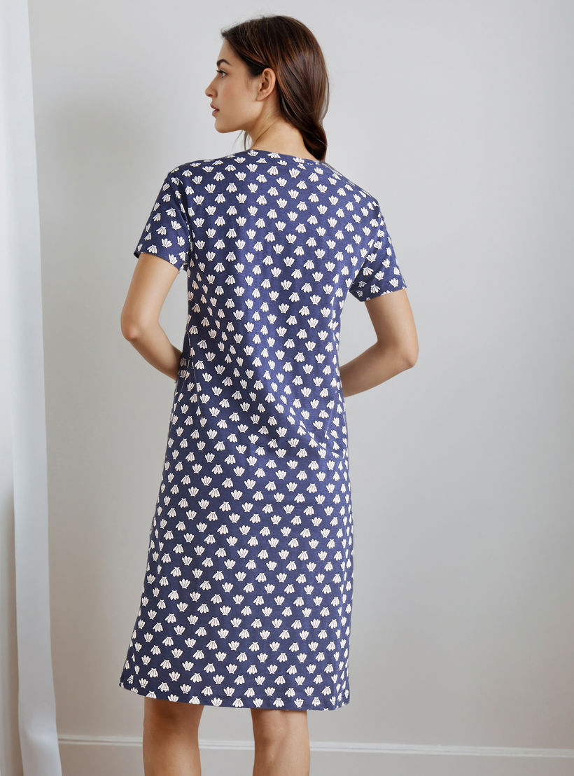 Knee Length Night Dress with Print-women-clothing-nightwear-nighties-image-3