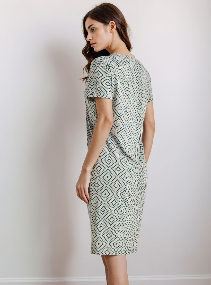 Knee Length Night Dress with Print-women-clothing-nightwear-nighties-image-2