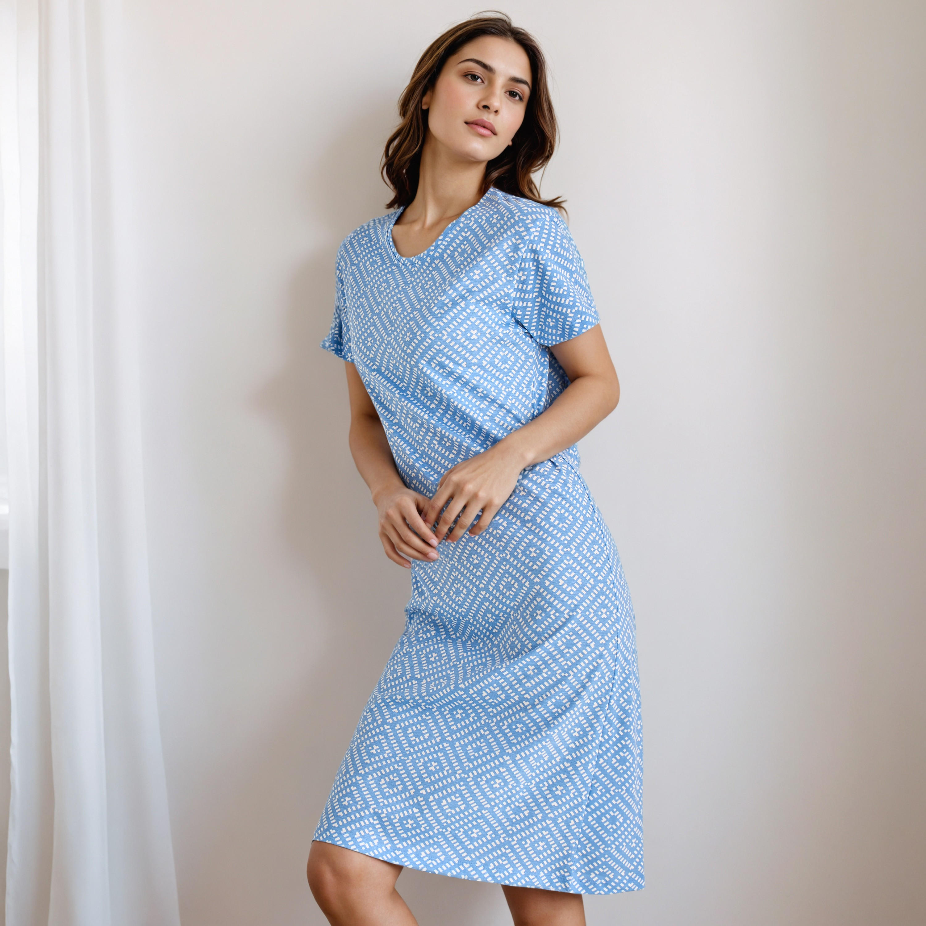 فستان نوم بطول الركبة وطبعات-women-clothing-nightwear-nighties-image-1
