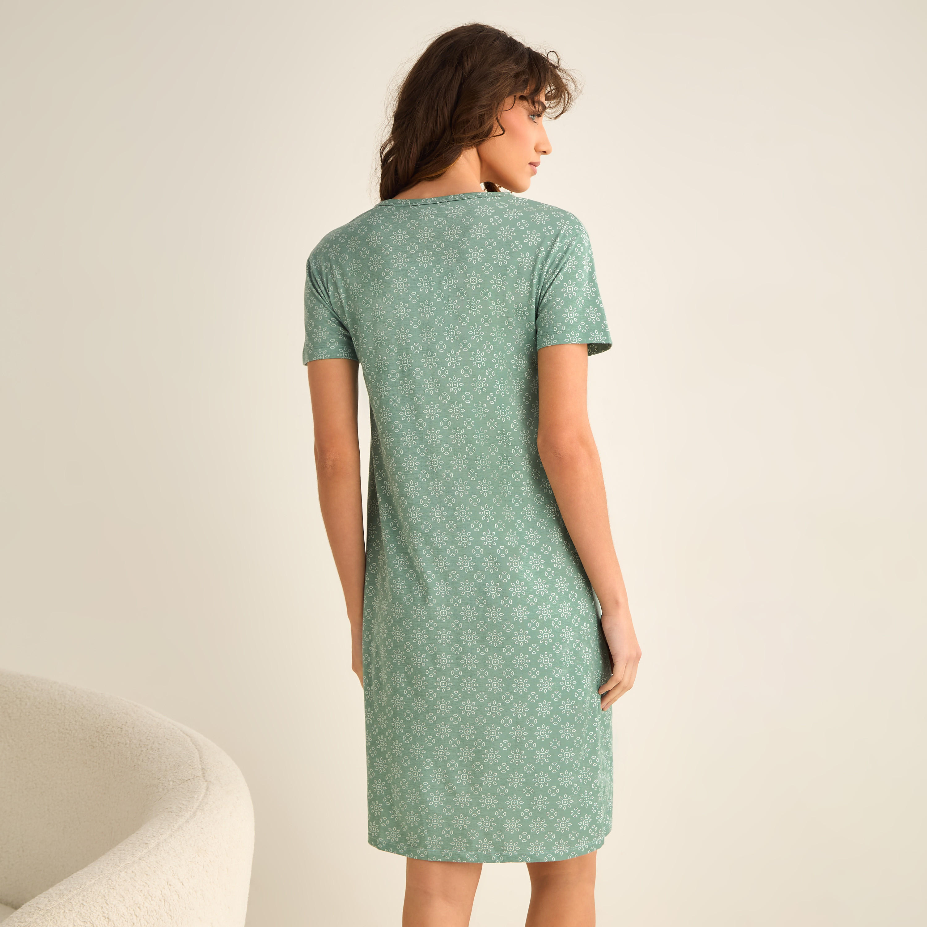 Knee Length Night Dress with Print-women-clothing-nightwear-nighties-image-3