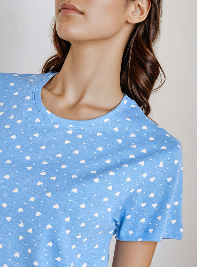 Knee Length Night Dress with Heart Print-women-clothing-nightwear-nighties-image-4