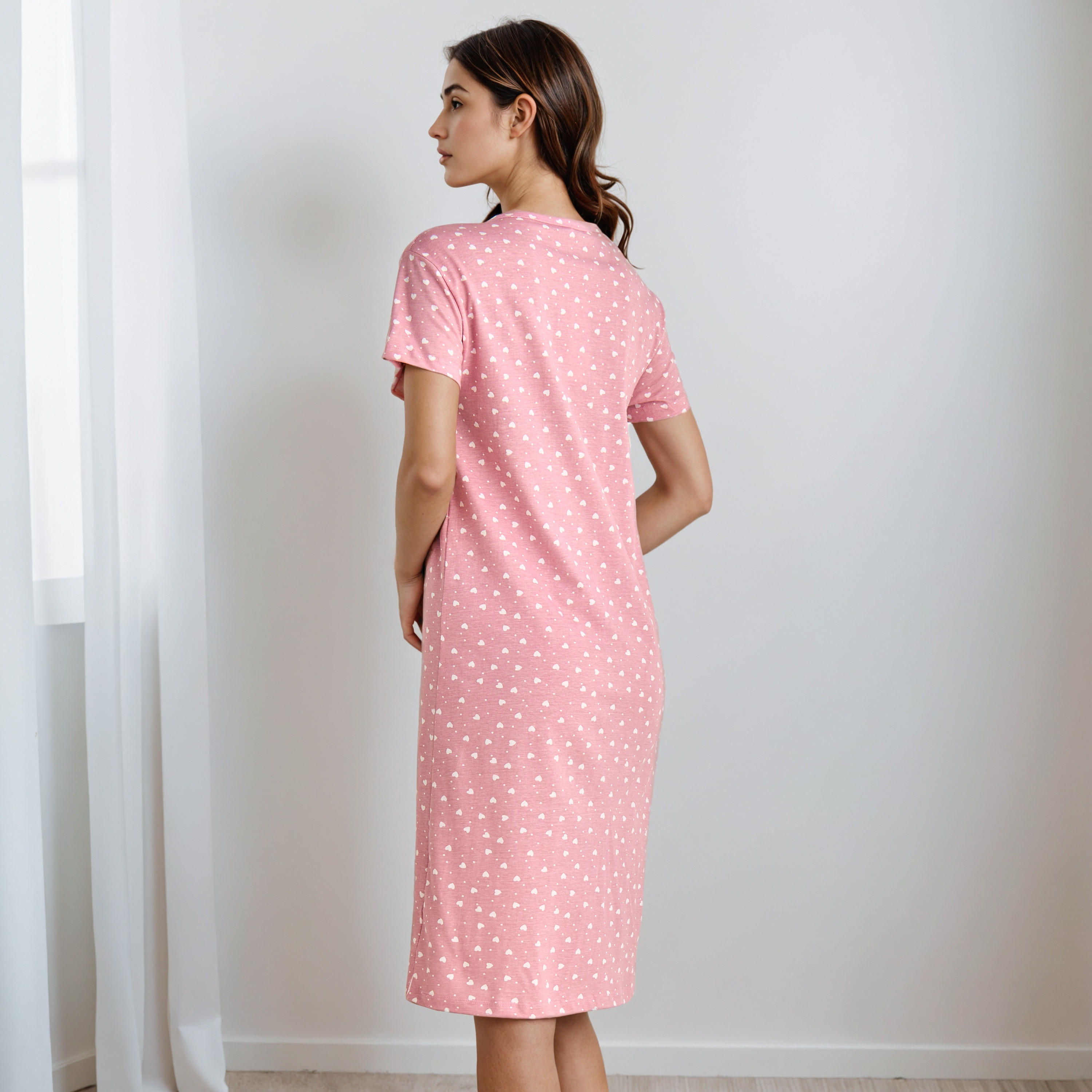 Knee Length Night Dress with Heart Print-women-clothing-nightwear-nighties-image-3