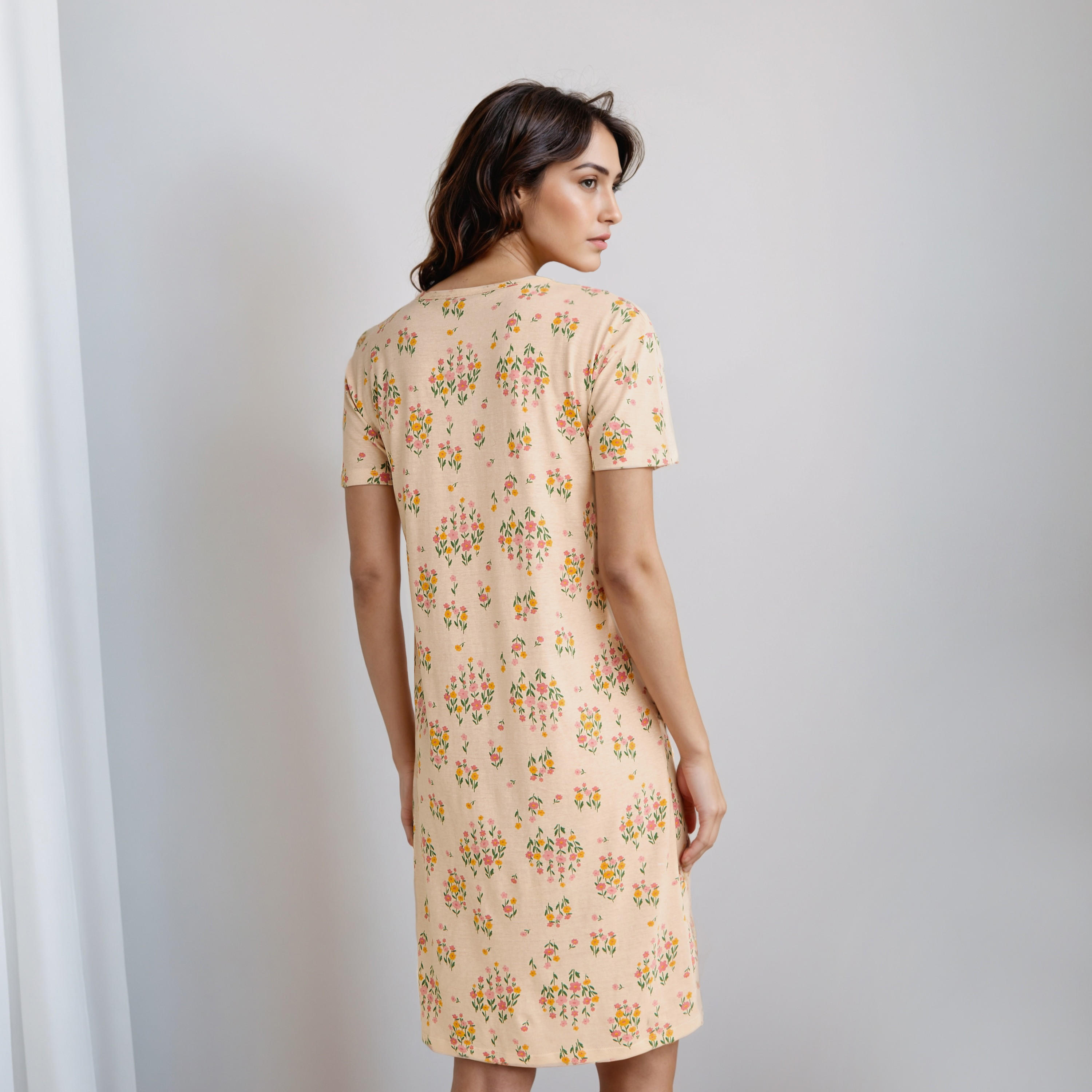 Knee Length Night Dress with Floral Print-women-clothing-nightwear-nighties-image-3