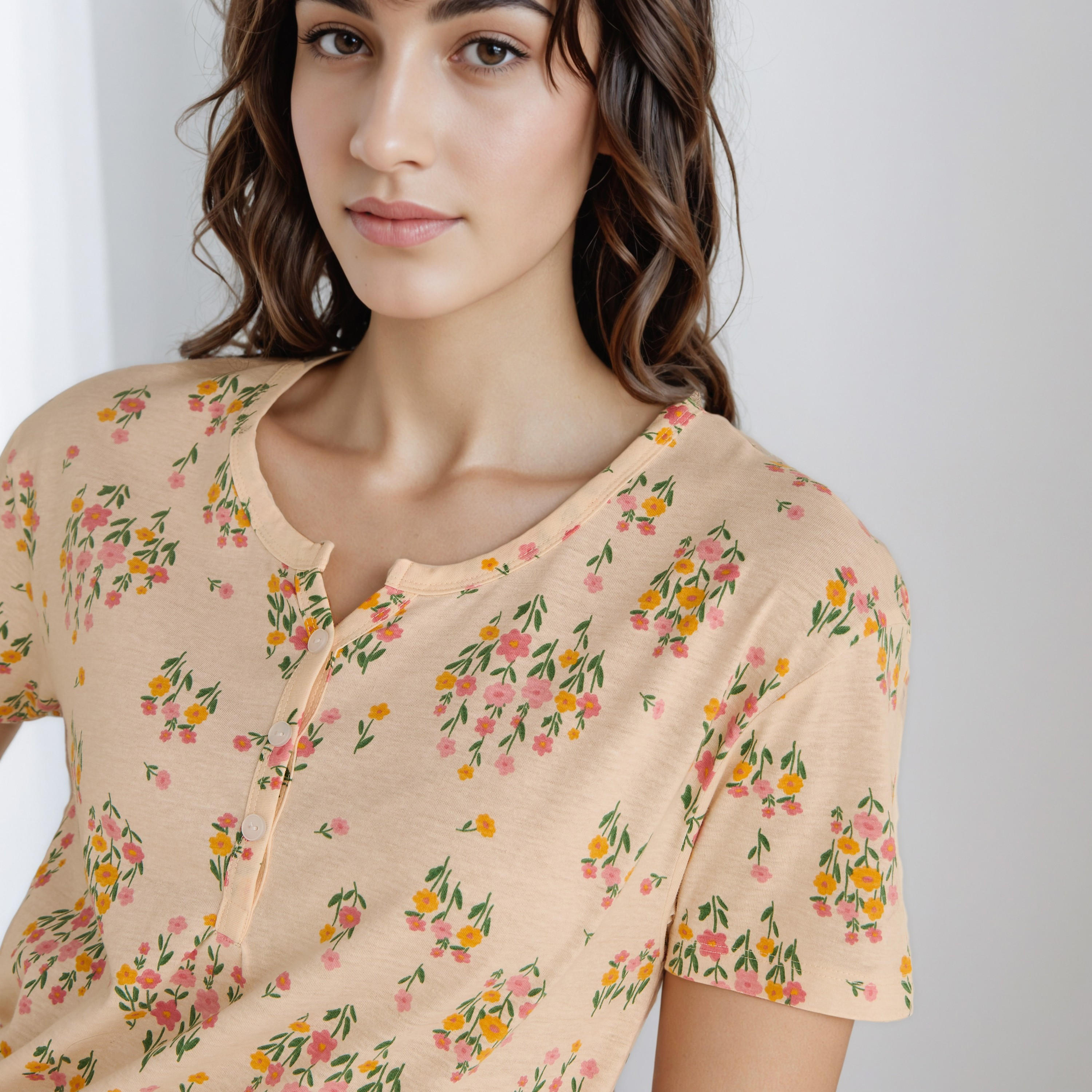 Knee Length Night Dress with Floral Print-women-clothing-nightwear-nighties-image-4