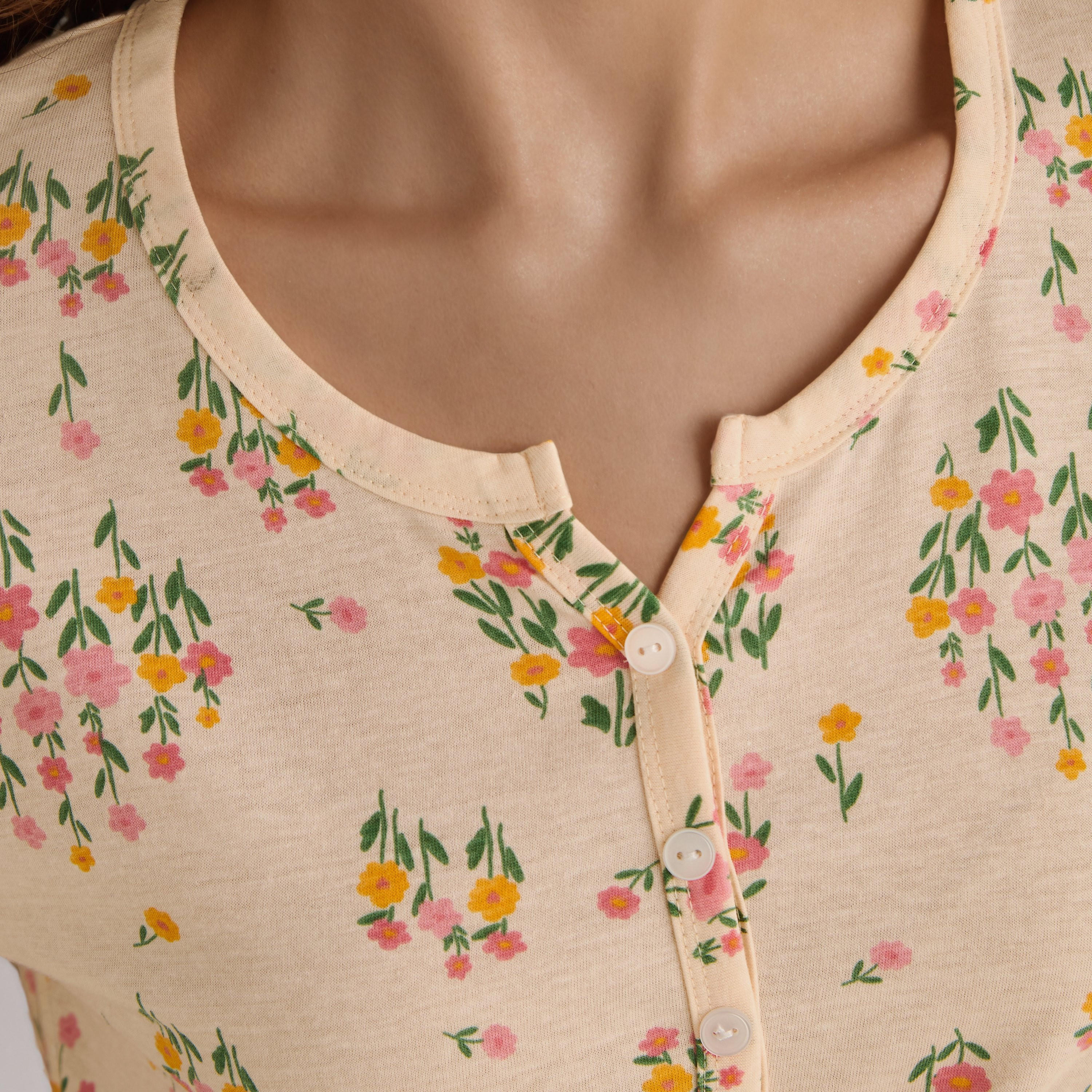 Knee Length Night Dress with Floral Print-women-clothing-nightwear-nighties-image-5