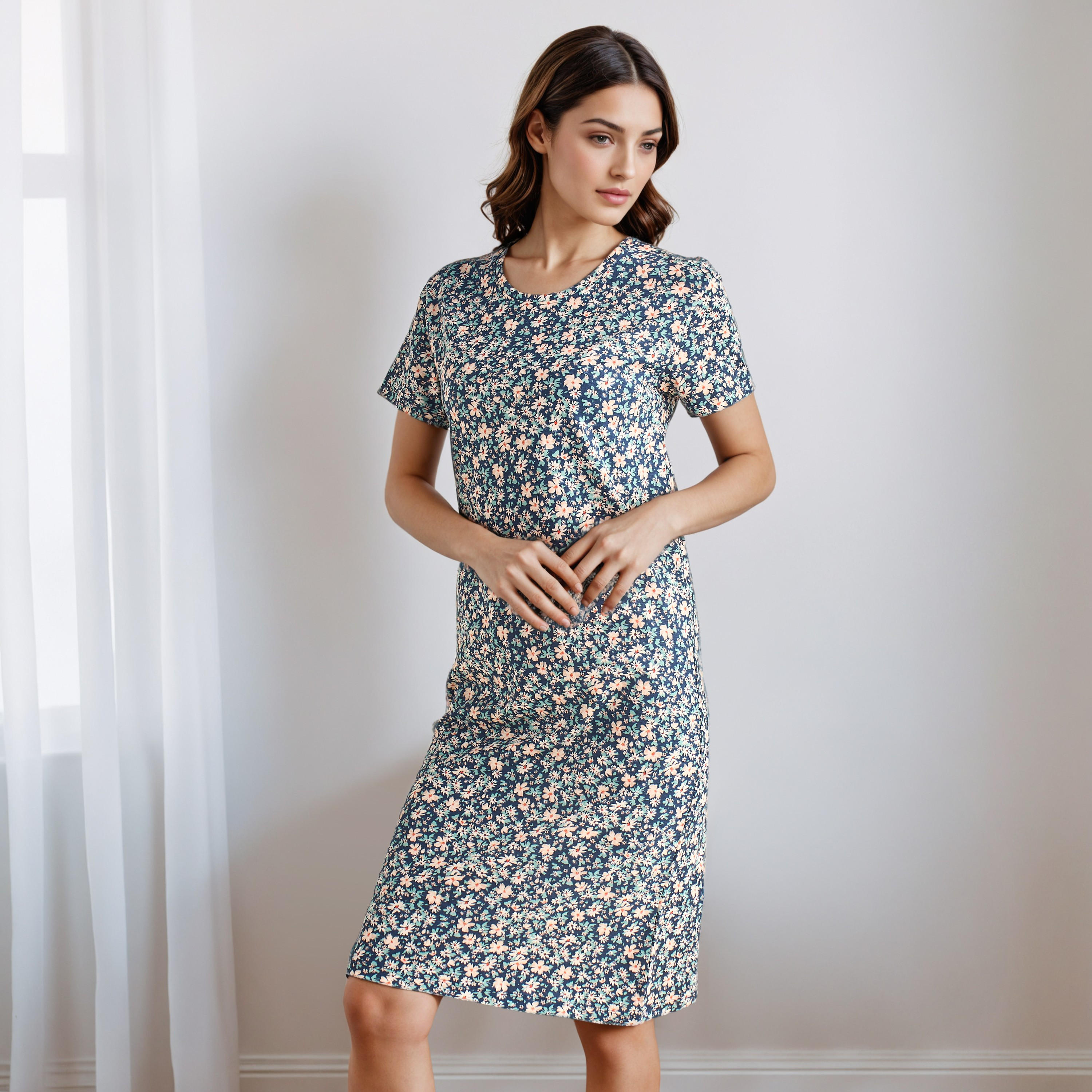 Floral Print Nighty Knee Length-women-clothing-nightwear-nighties-image-1