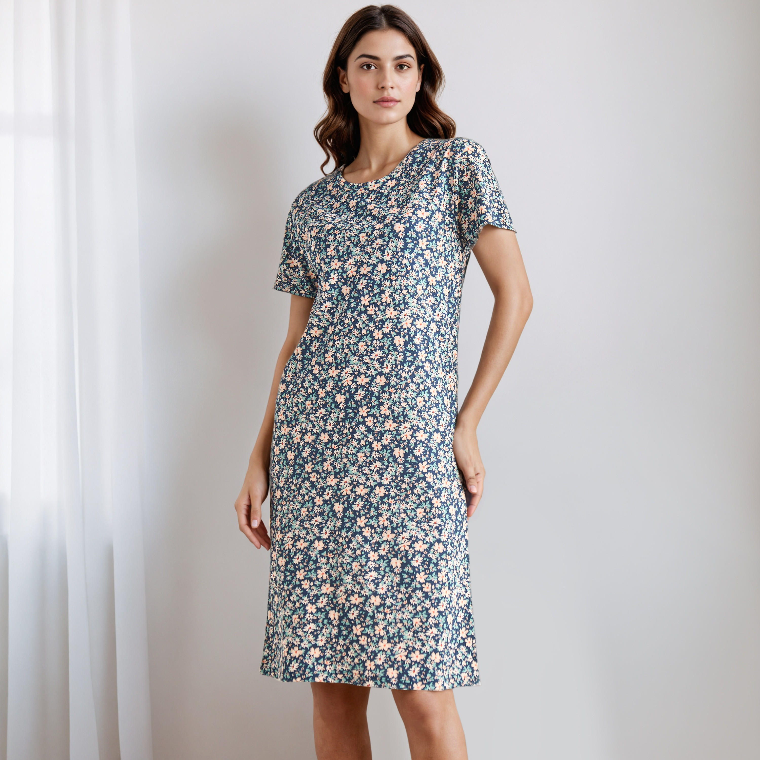 Floral Print Nighty Knee Length-women-clothing-nightwear-nighties-image-2