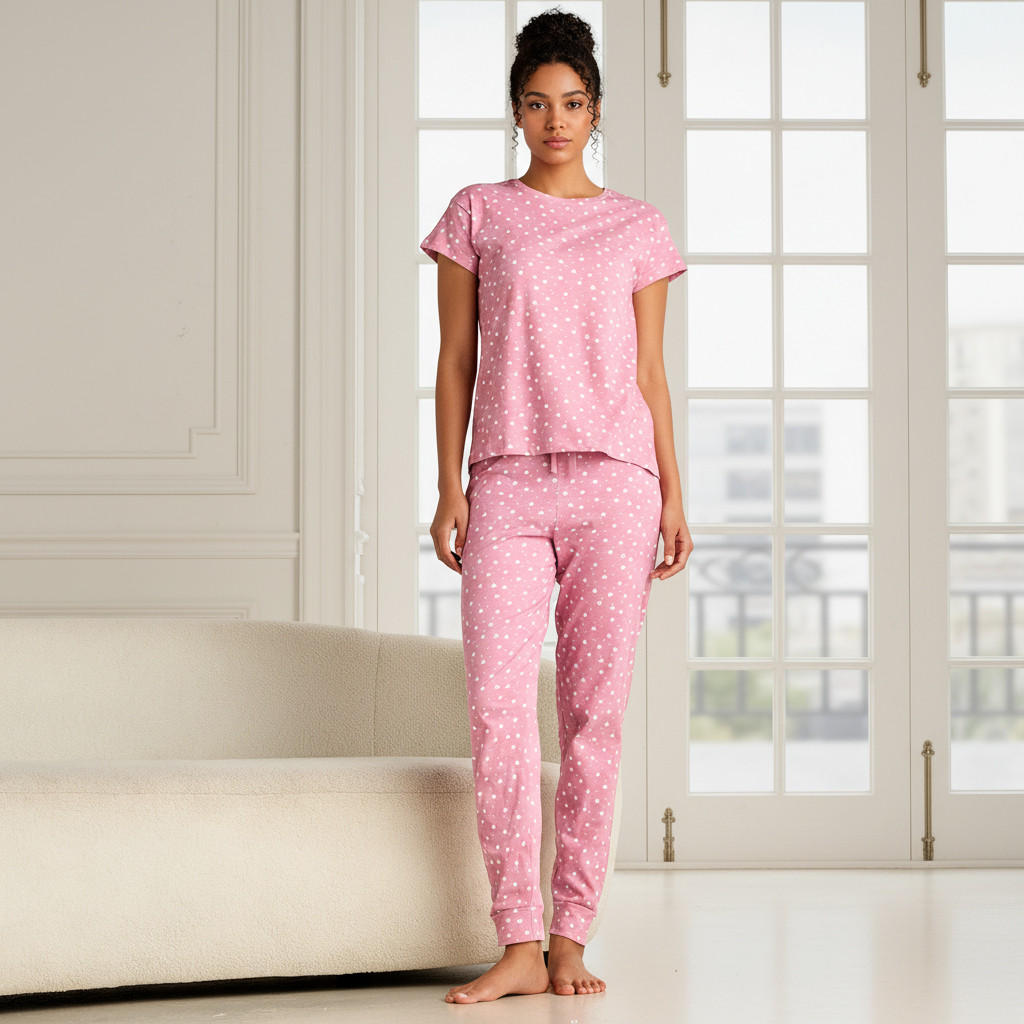 طقم تيشيرت وبنطلون بيجاما بطبعات-women-clothing-nightwear-pyjamas-longsets-image-1