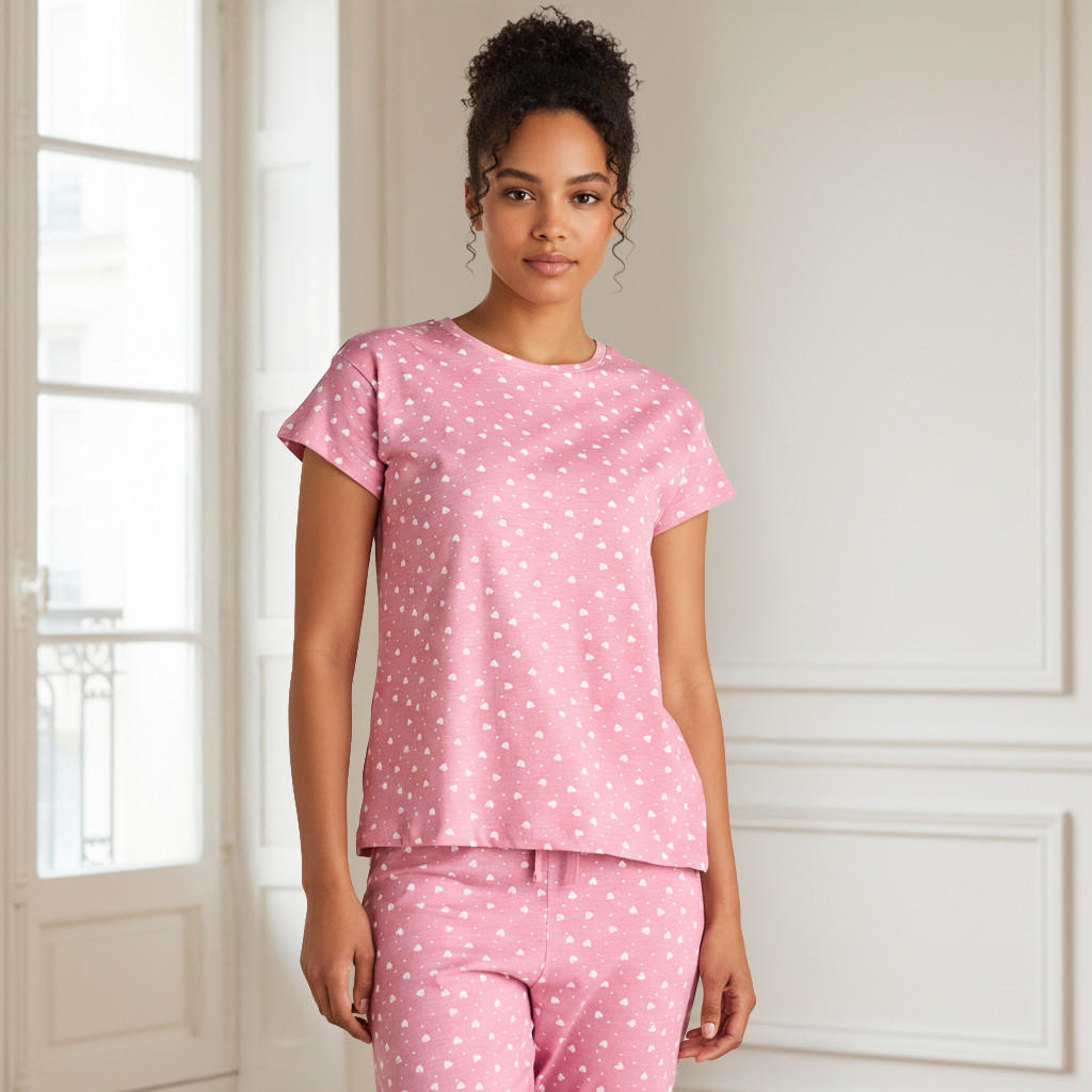 طقم تيشيرت وبنطلون بيجاما بطبعات-women-clothing-nightwear-pyjamas-longsets-image-2