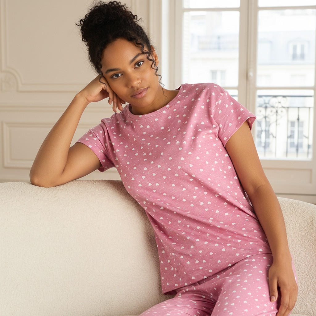طقم تيشيرت وبنطلون بيجاما بطبعات-women-clothing-nightwear-pyjamas-longsets-image-5