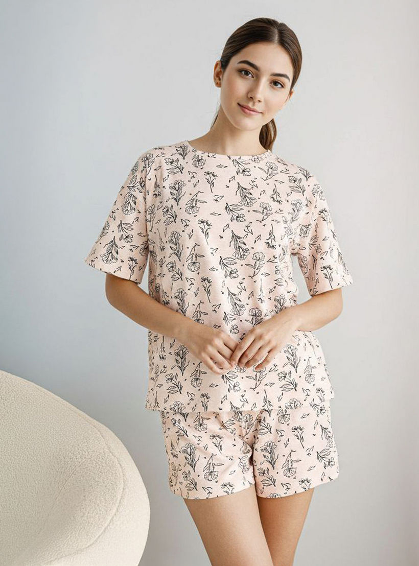 Pyjama Short Set T-shirt and Shorts Cotton-women-clothing-nightwear-pyjamas-shortsets-image-1