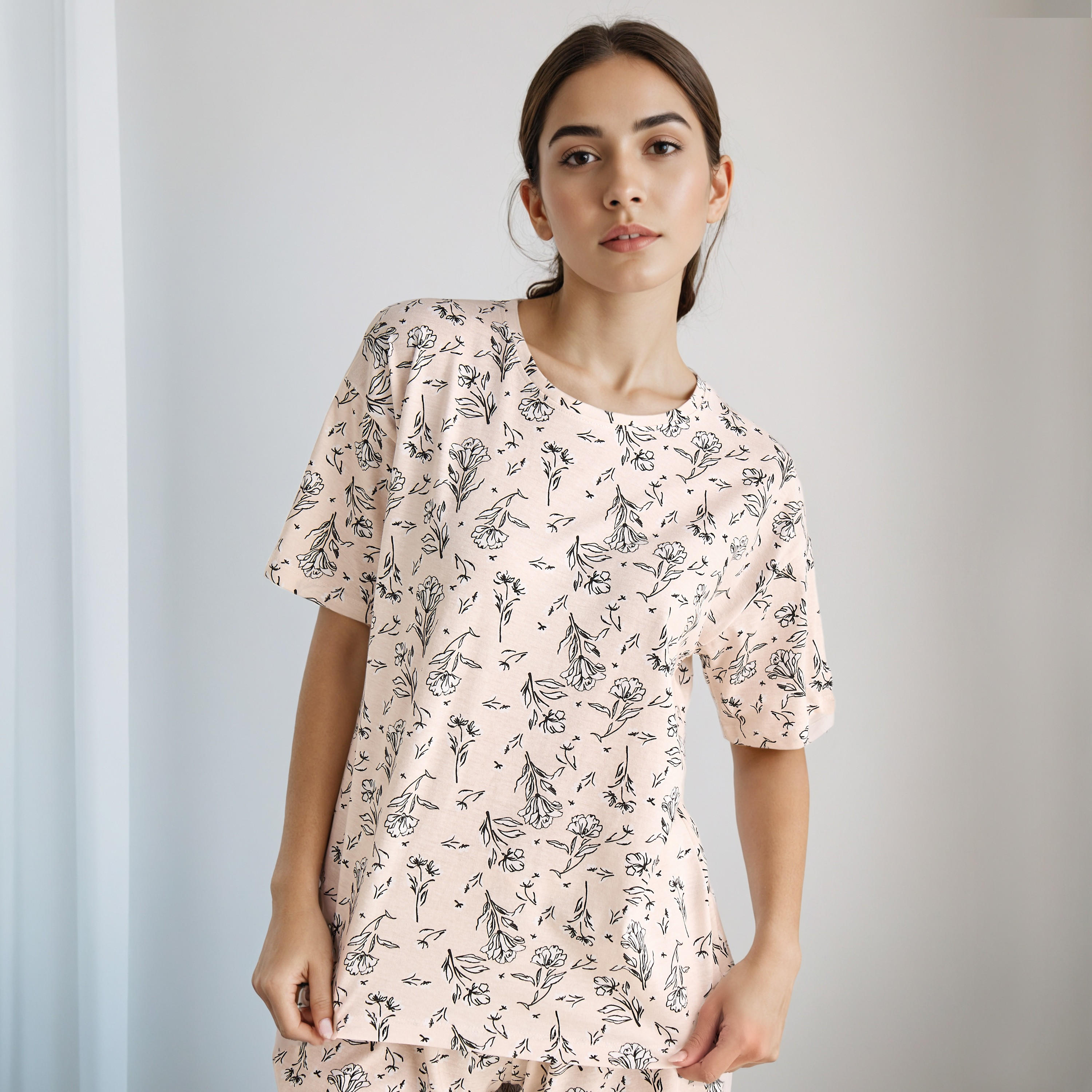 Pyjama Short Set T-shirt and Shorts Cotton-women-clothing-nightwear-pyjamas-shortsets-image-2