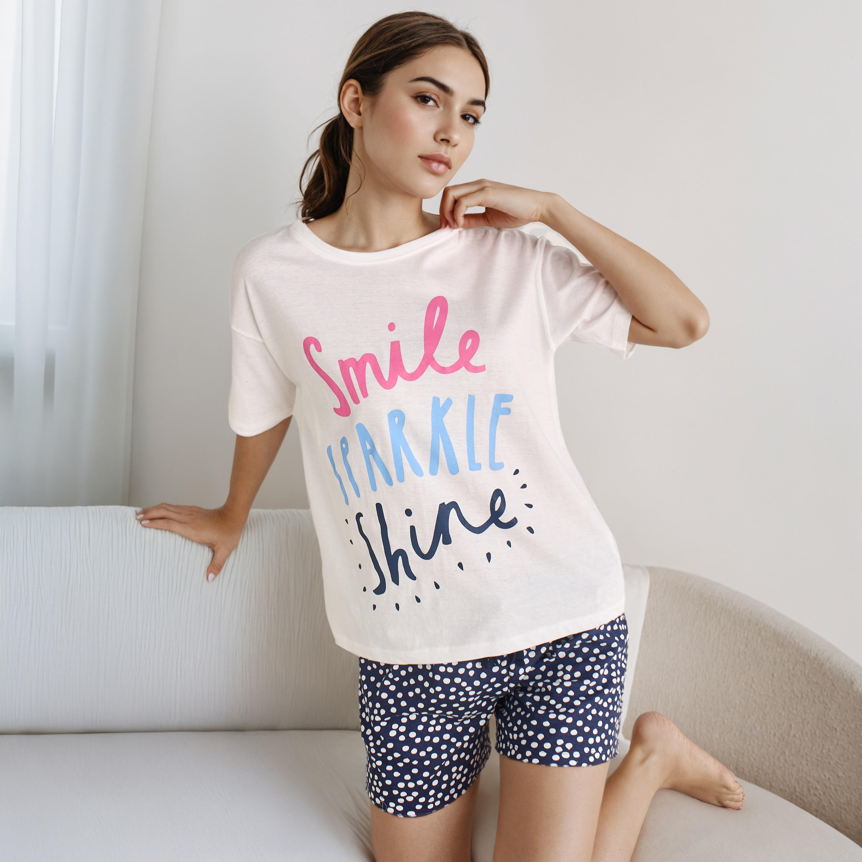 Pyjama Short Set T-shirt and Shorts Cotton-women-clothing-nightwear-pyjamas-shortsets-image-1