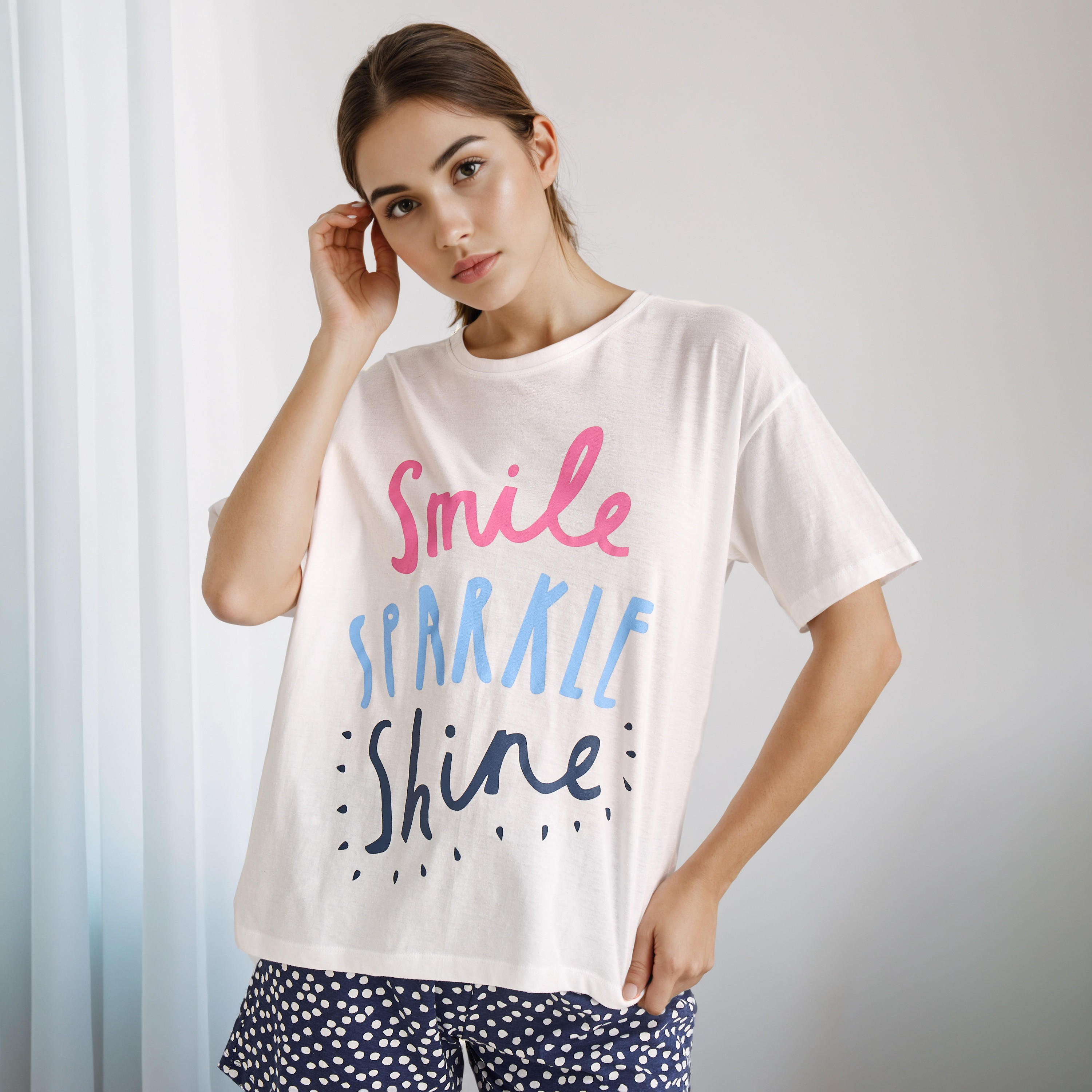 Pyjama Short Set T-shirt and Shorts Cotton-women-clothing-nightwear-pyjamas-shortsets-image-2
