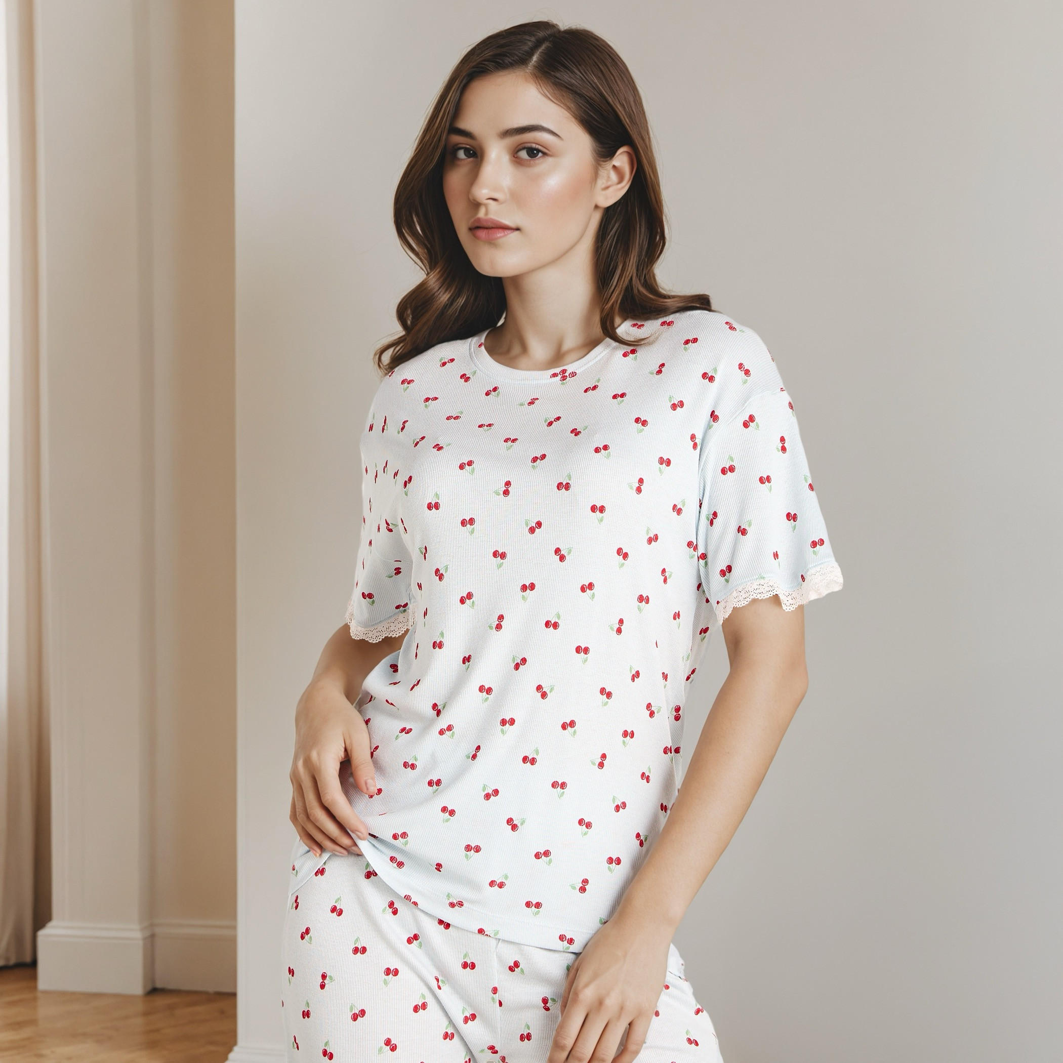 طقم تيشيرت وبنطلون بيجاما بطبعات-women-clothing-nightwear-pyjamas-longsets-image-2