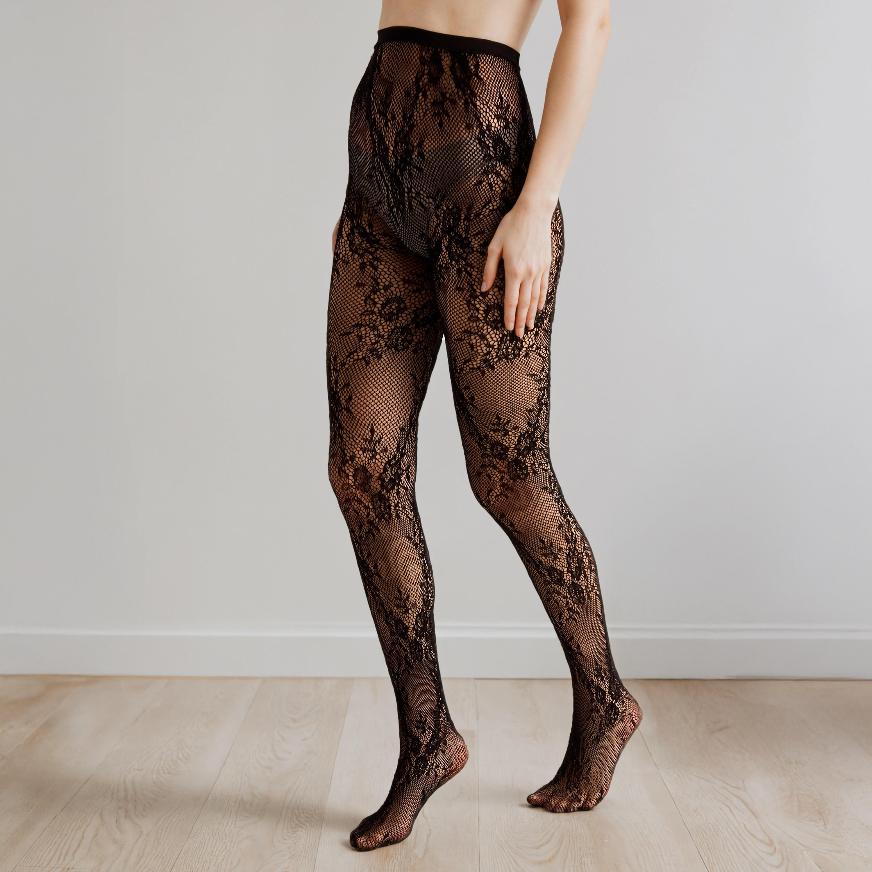 Floral Lace Textured 30 Denier Sheer Stockings-women-clothing-lingerie-lingerieaccessories-image-2